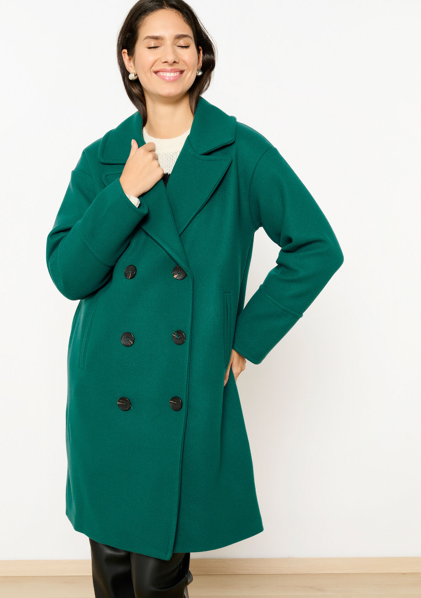 Manteau mi-long, undefined - BOTTLE GREEN - undefined