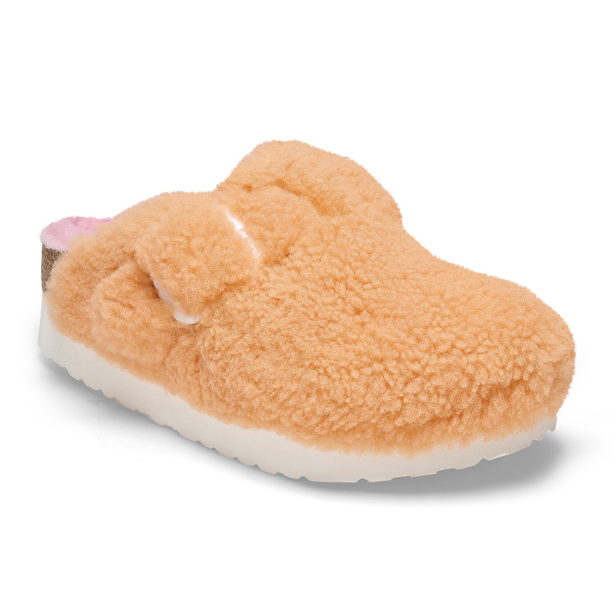 Birkenstock papillio boston big buckle 2025 teddy eggshell shearling platform clogs