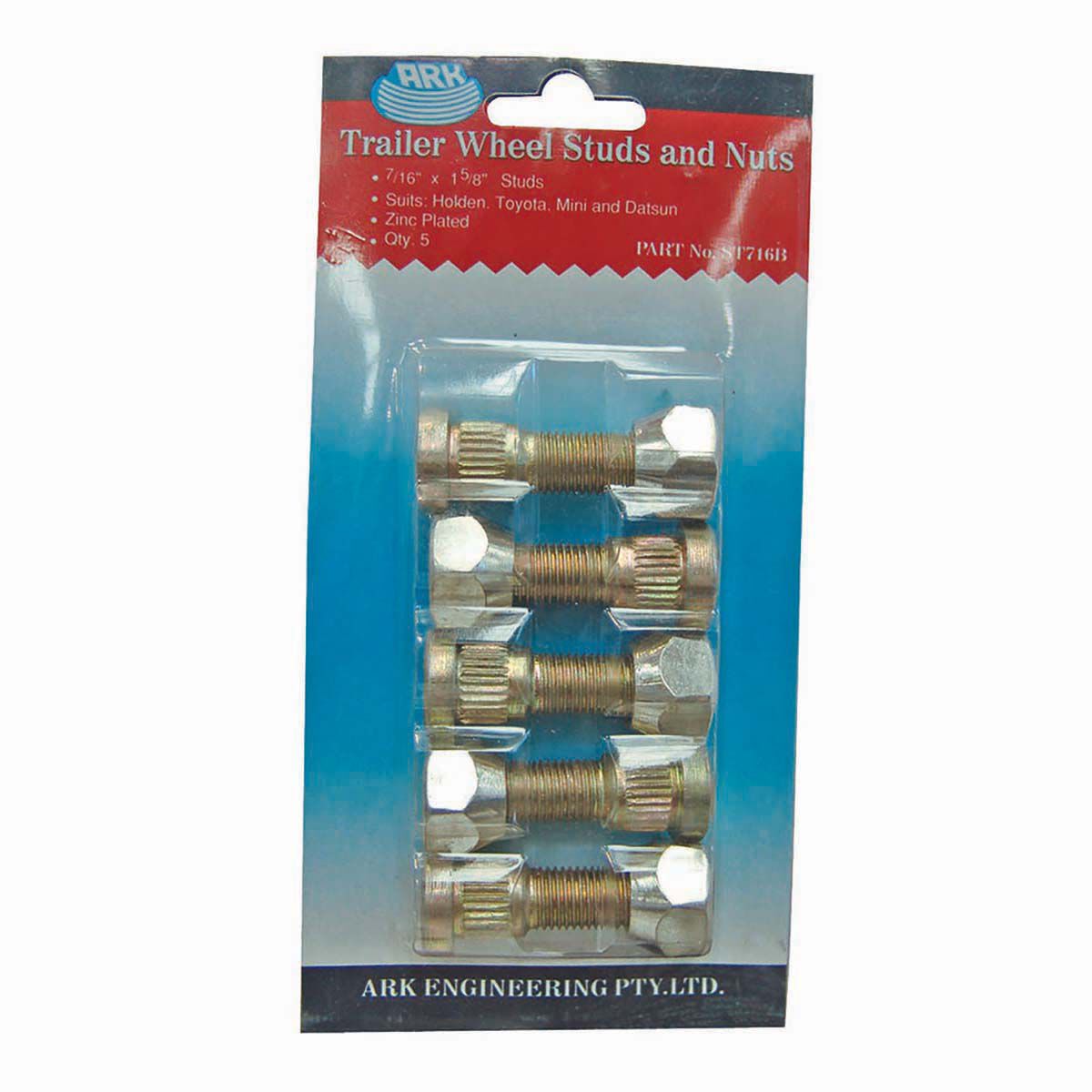 Ark Trailer Wheel Studs and Nuts - 7 / 16 inch x 1 5 / 8 inch, 5 Pack, , bcf_hi-res