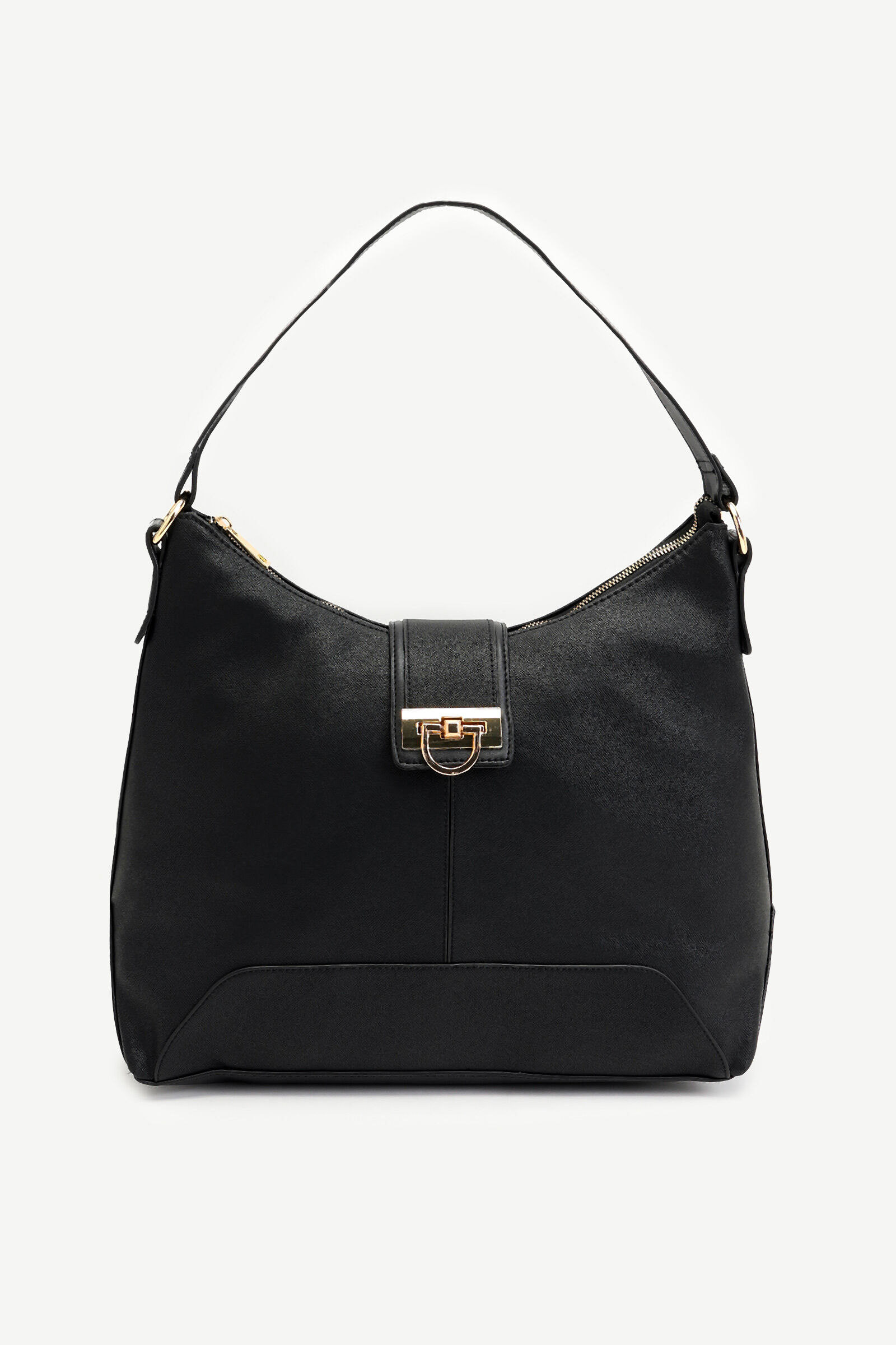 Black faux suede top lock front slouch bag