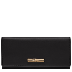 Portefeuille long à rabat Le Roseau , Cuir - Noir
