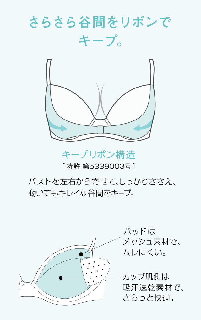 さらさら谷間をリボンでキープ。 機能説明