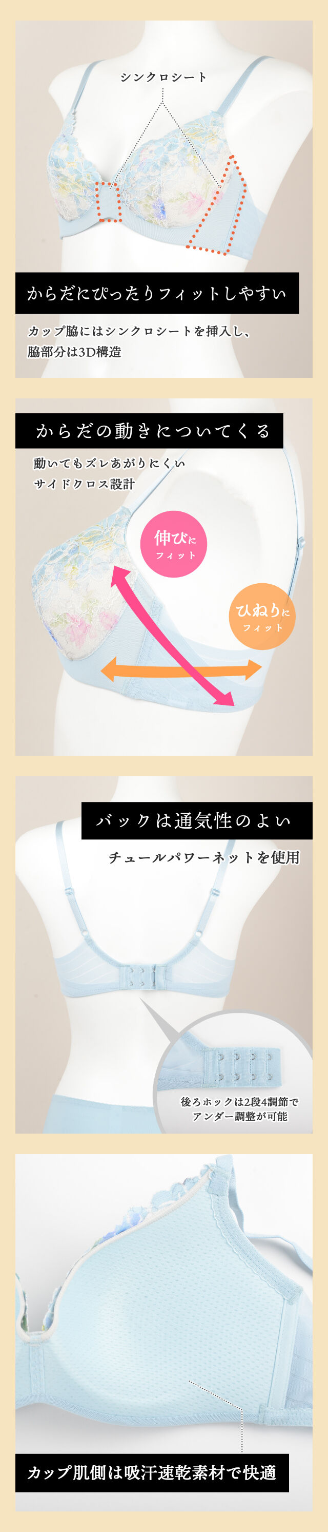 からだにぴったりフィットしやすい 機能説明