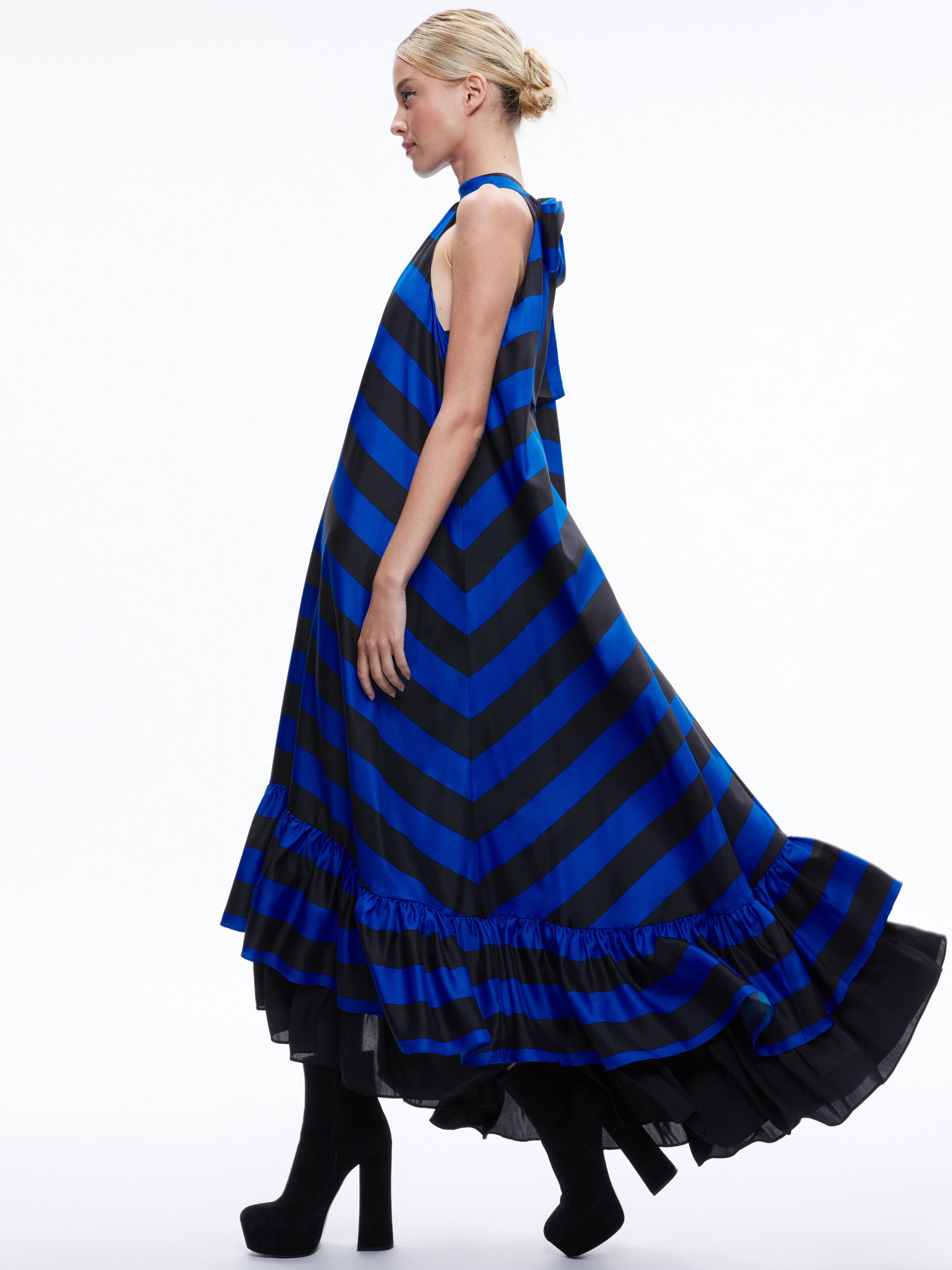 ALICE AND OLIVIA JOVIE HALTER NECK HIGH LOW MAXI DRESS