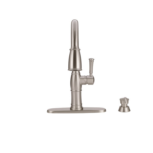 Single Handle Pull-Down Kitchen Faucet with Soap Dispenser and ShieldSpray® Technology
