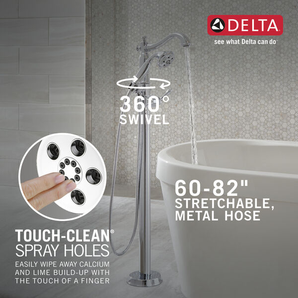 Single Handle Floor Mount Tub Filler Trim with Hand Shower - Less Handle, image 5