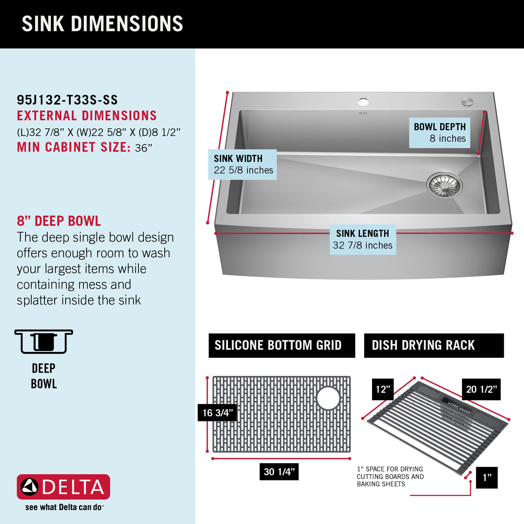 33” Retrofit Farmhouse Apron Front 16 Gauge Stainless Steel Single Bowl Kitchen Sink for Undermount / Drop-In Installation with Accessories, image 8