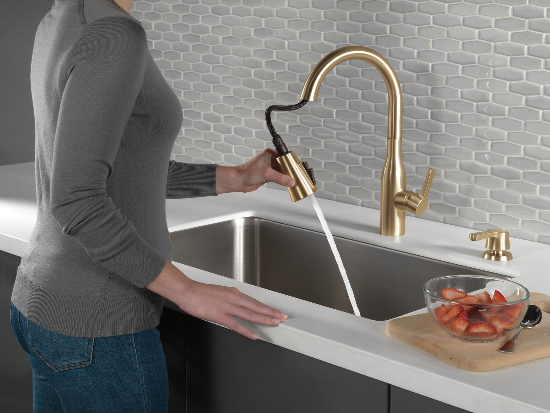 Single Handle Pull-Down Kitchen Faucet with Soap Dispenser and ShieldSpray® Technology, image 6