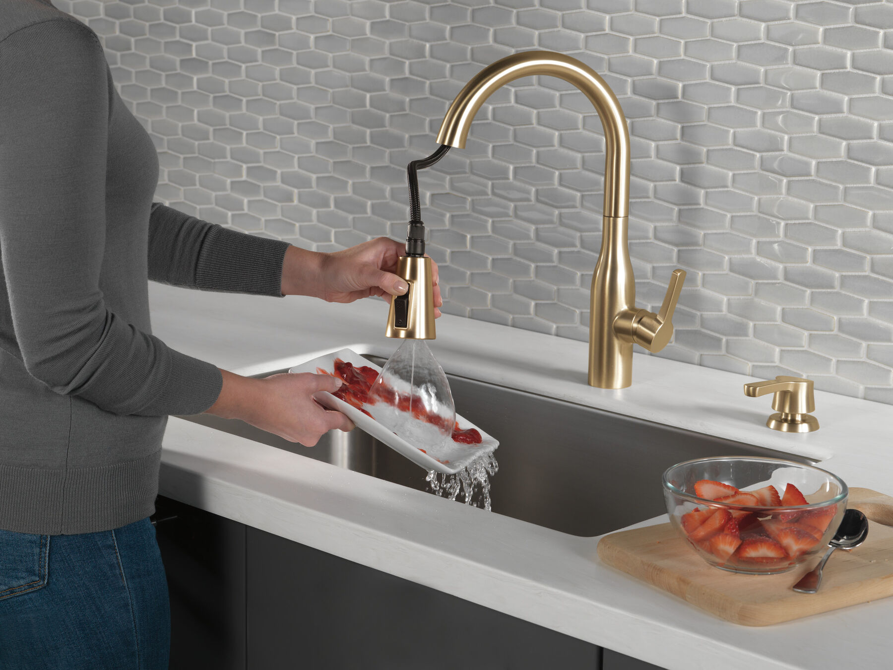 Single Handle Pull-Down Kitchen Faucet with Soap Dispenser and ShieldSpray® Technology, image 7