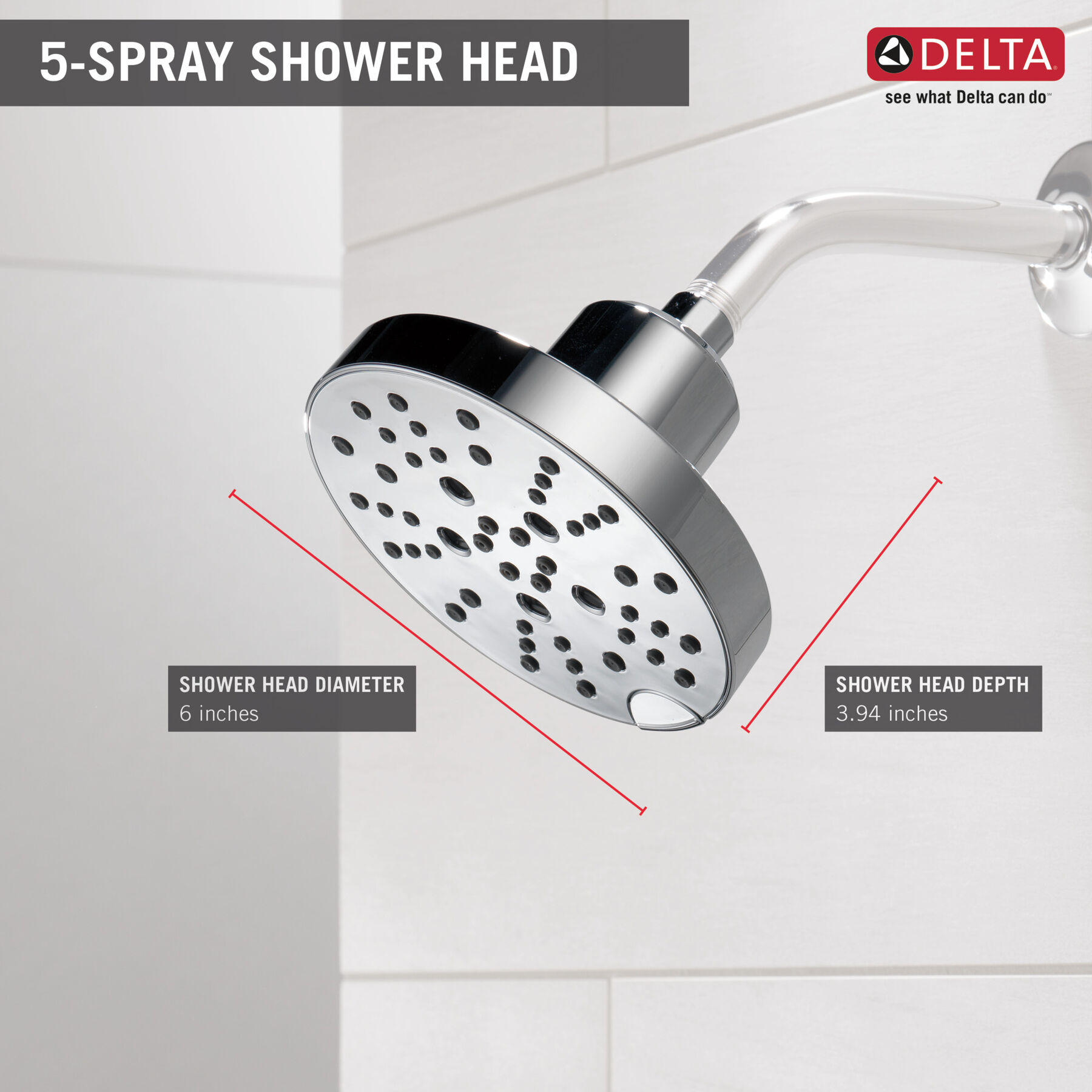 H2Okinetic® 5-Setting Contemporary Raincan Shower Head (Recertified), image 2