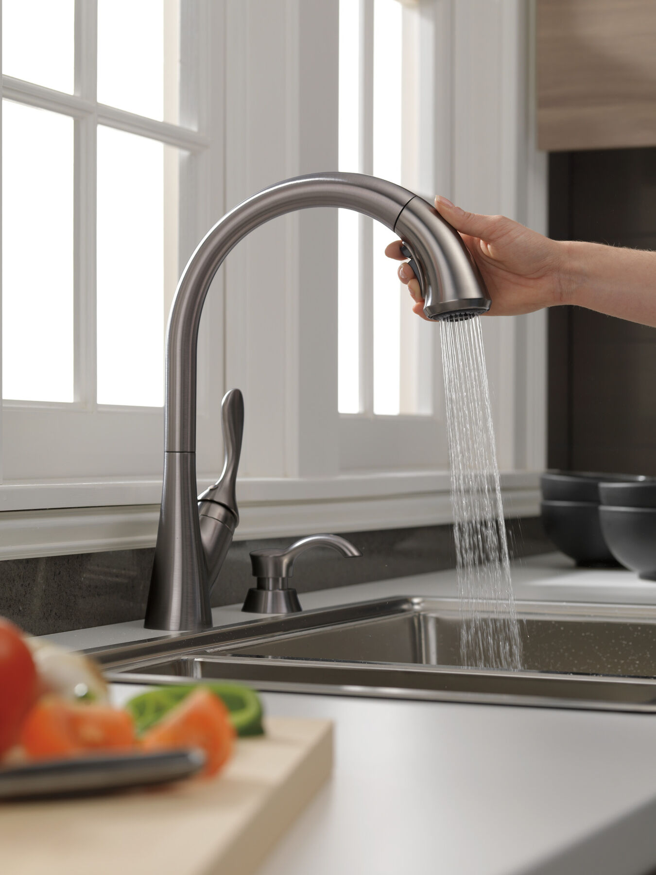 Single Handle Pull-Down Kitchen Faucet with Soap Dispenser and ShieldSpray® Technology, image 14