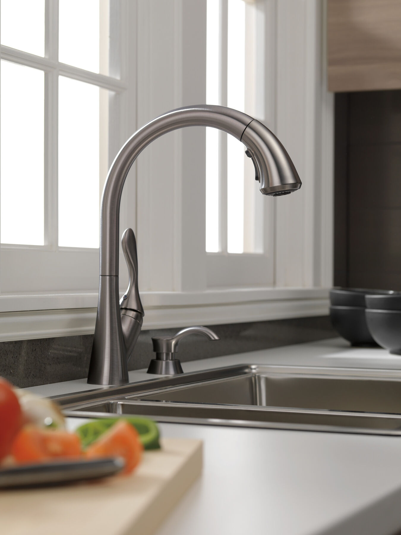 Single Handle Pull-Down Kitchen Faucet with Soap Dispenser and ShieldSpray® Technology, image 17