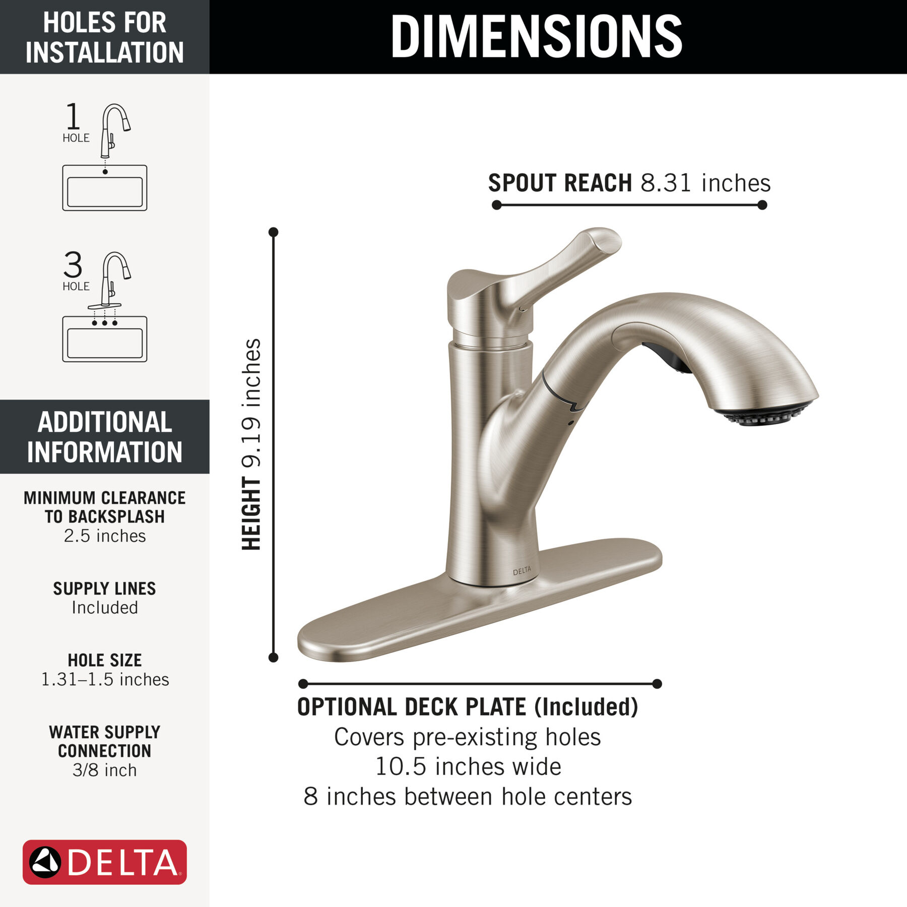 Single Handle Pull-Out Kitchen Faucet, image 2