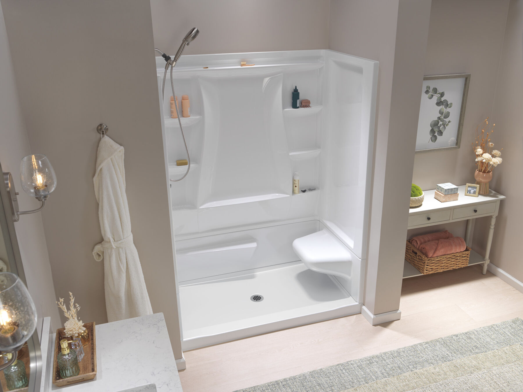 60x32 Alcove Shower Bundle  - Right Seat Center Drain, image 2