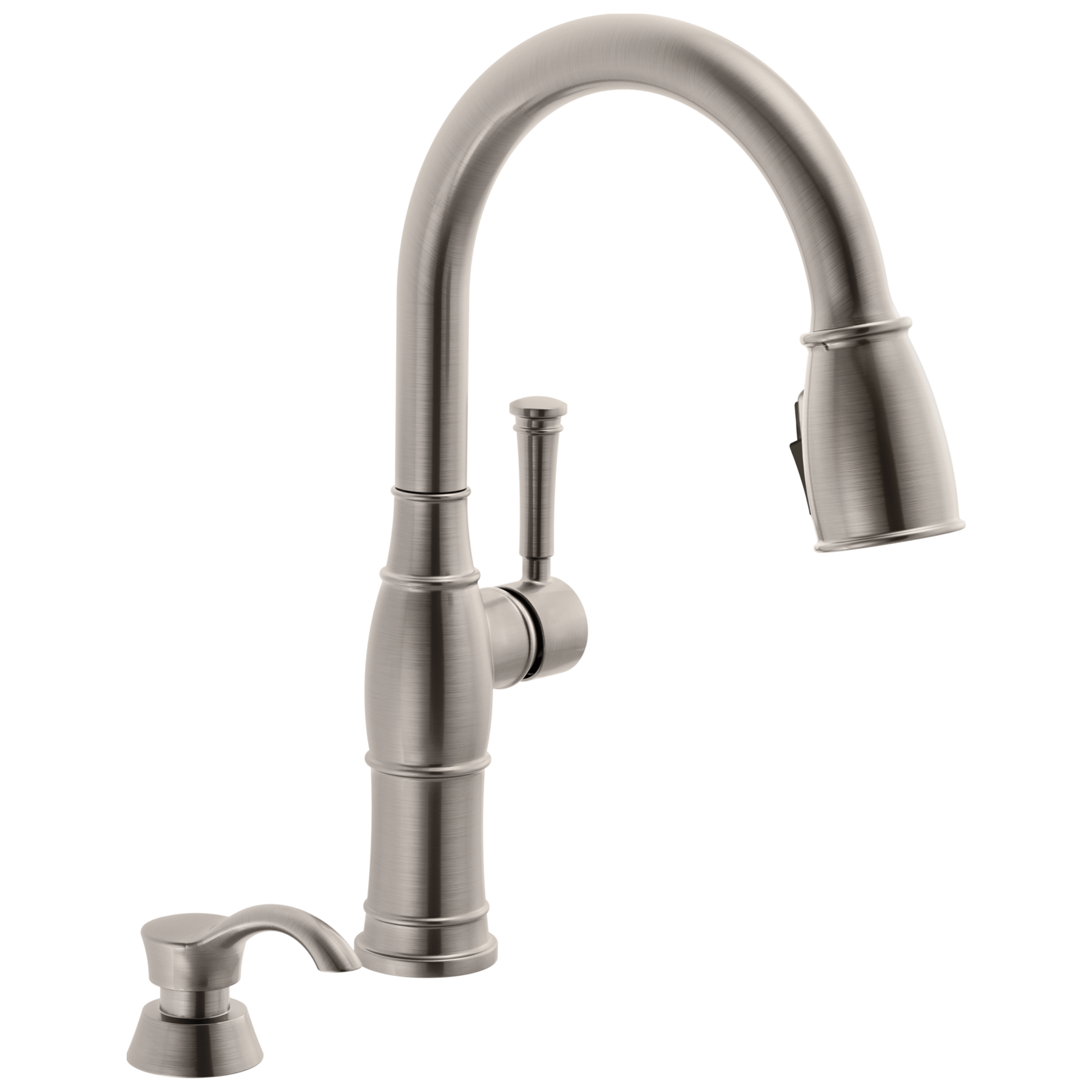 Single Handle Pull-Down Kitchen Faucet with Soap Dispenser and ShieldSpray® Technology