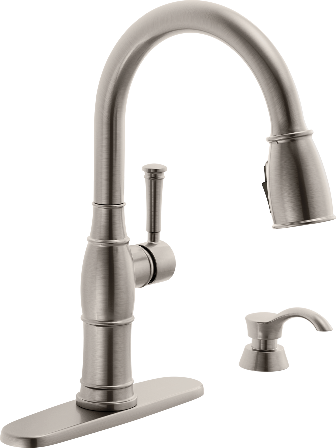 Single Handle Pull-Down Kitchen Faucet with Soap Dispenser and ShieldSpray® Technology, image 1