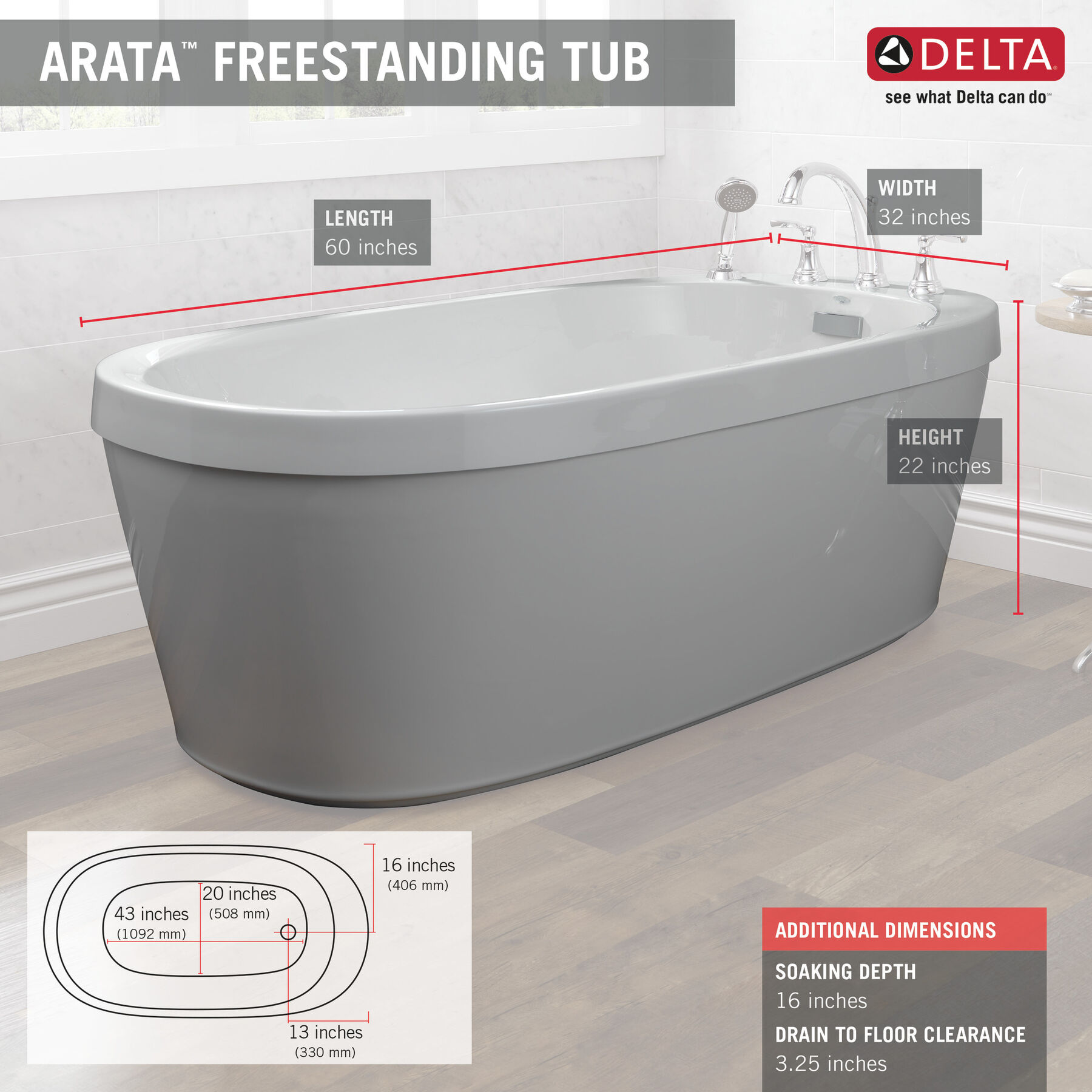 Freestanding Tub with Integrated Waste and Overflow, image 6