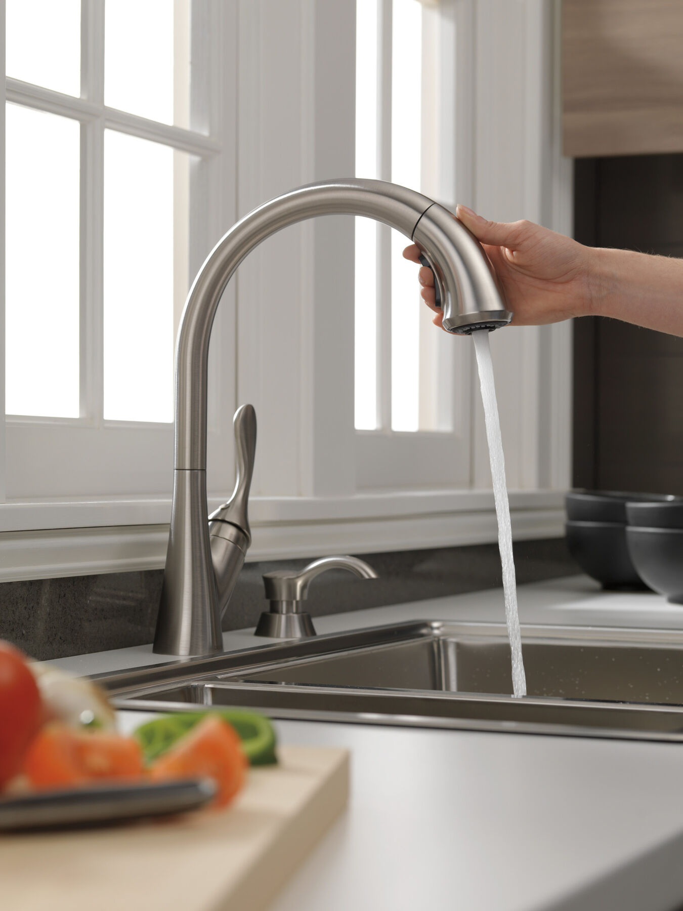 Single Handle Pull-Down Kitchen Faucet with Soap Dispenser, image 4