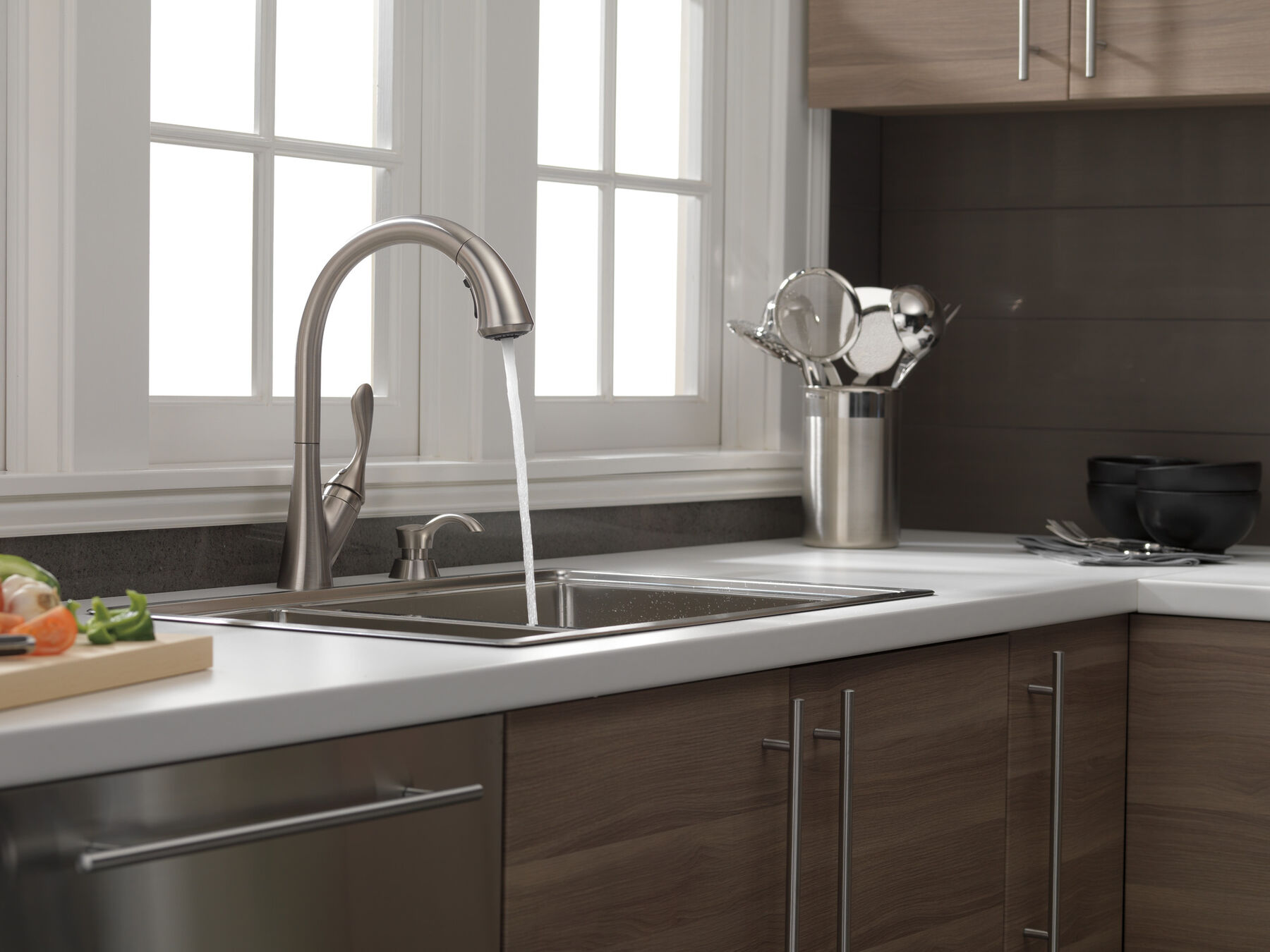 Single Handle Pull-Down Kitchen Faucet with Soap Dispenser, image 11