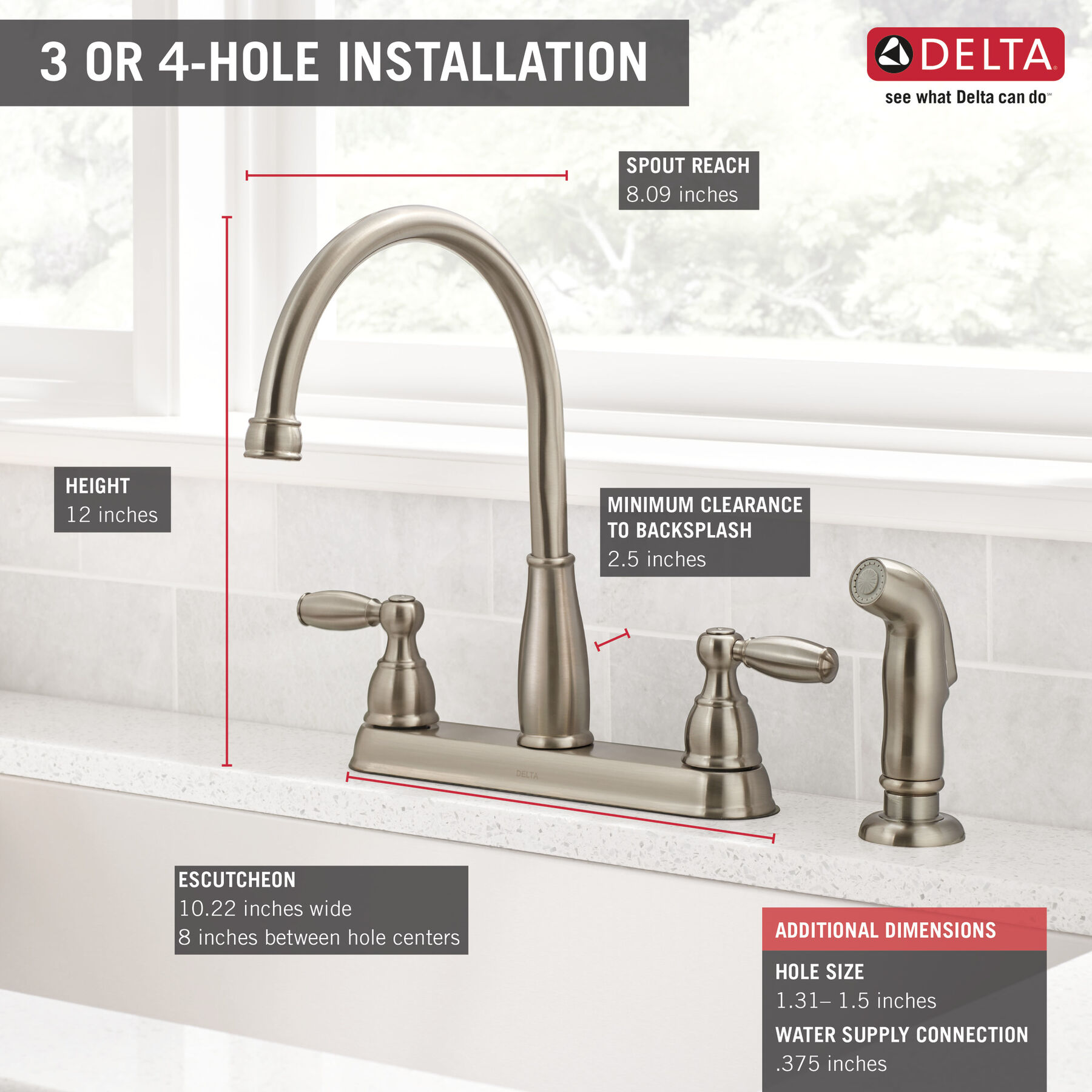 Two Handle Kitchen Faucet with Spray (Recertified), image 1