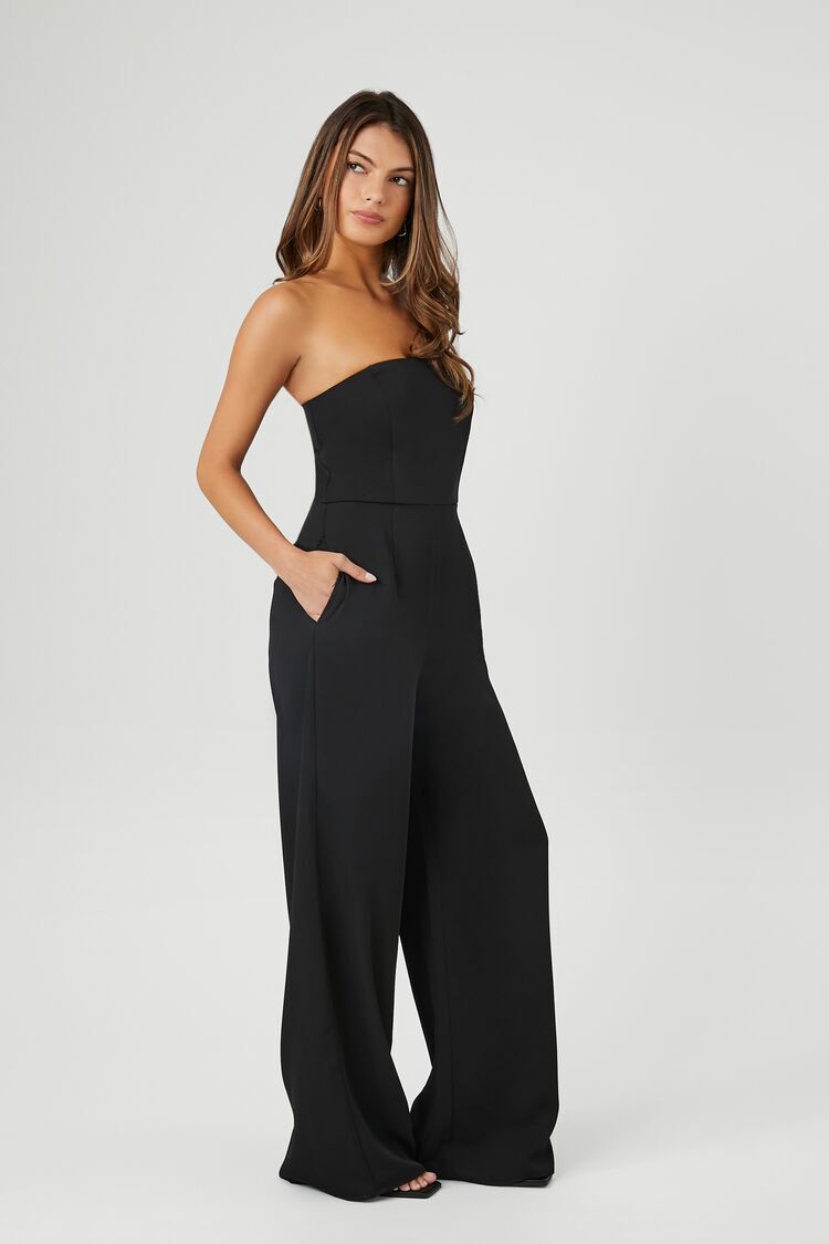 MALIA Bandeau Draped Panel Straight Leg Jumpsuit In White – Lavish Alice
