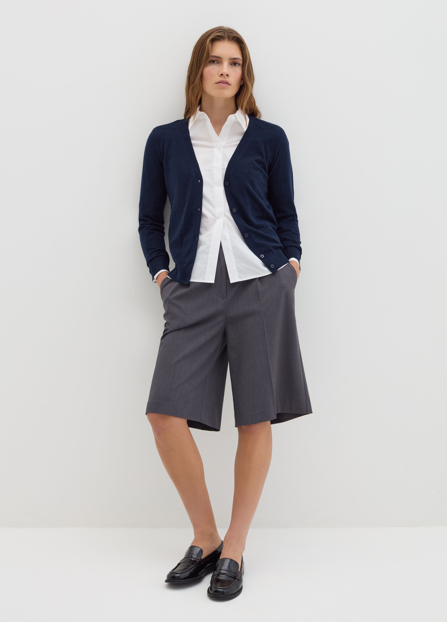 Stefanel Cardigan in lana e seta con scollo a V