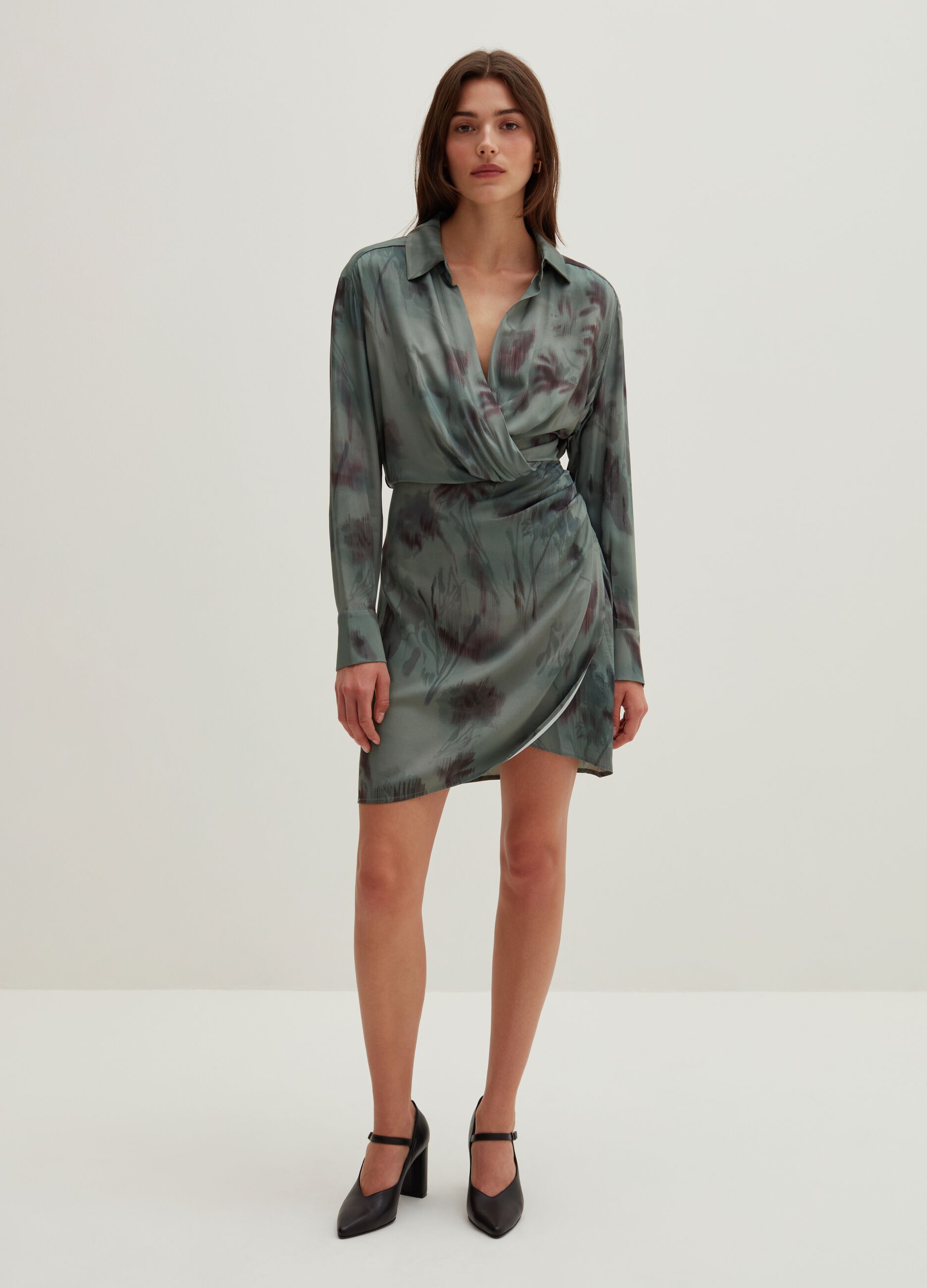 Shirt dress with draping Green/Purple