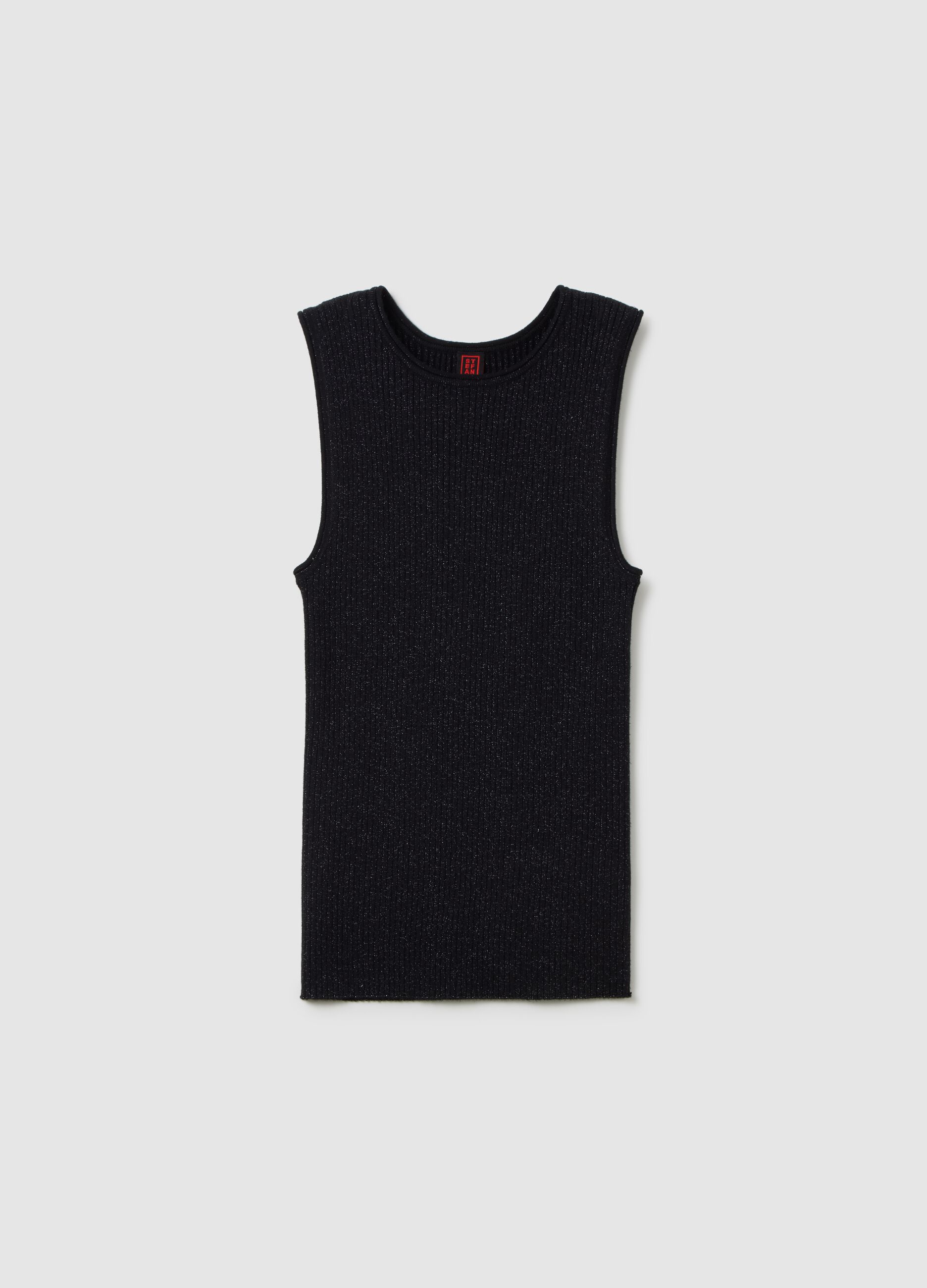 Schwarzes Tanktop mit Lurex Gunmetal