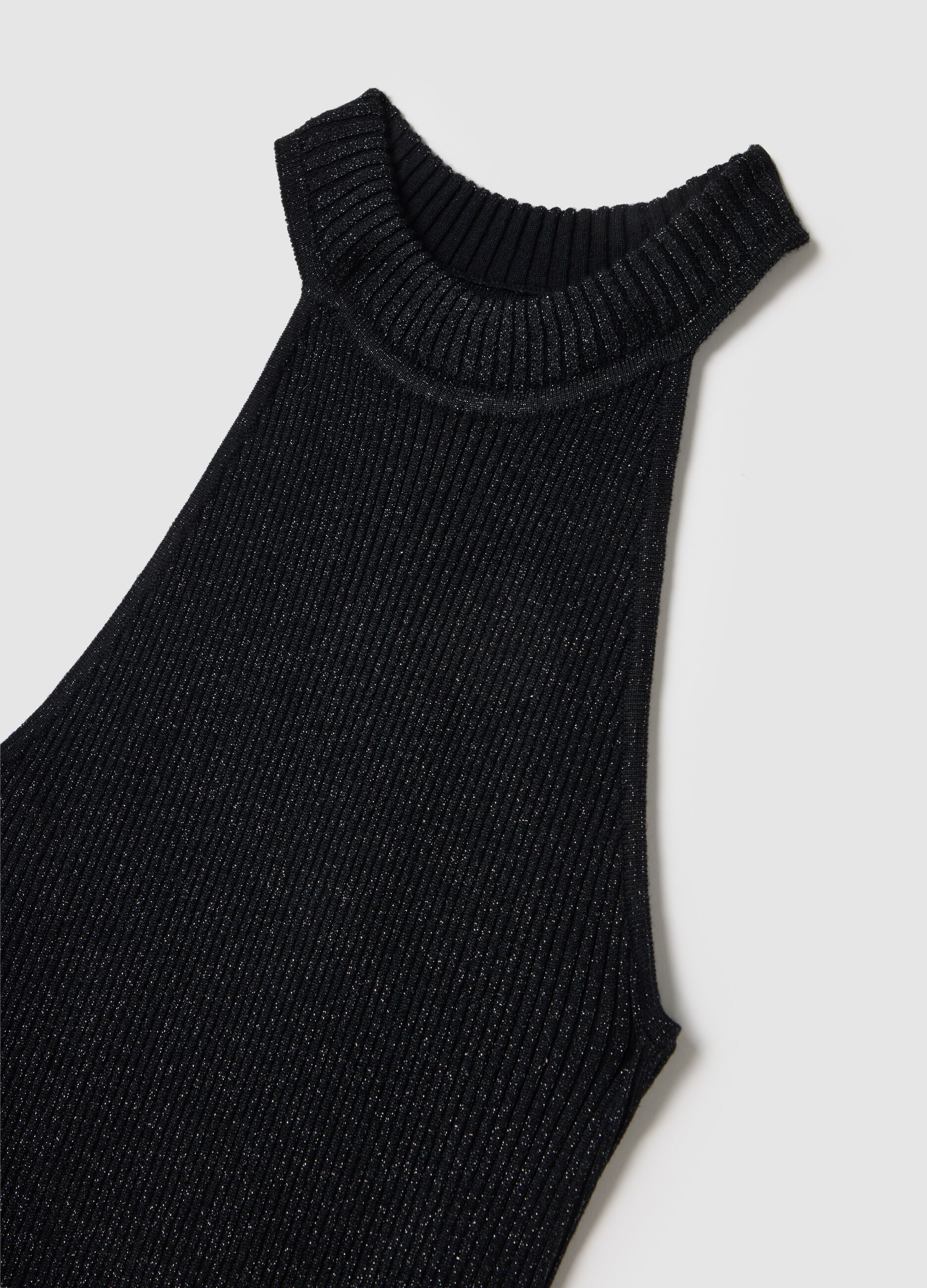 Langes Strickkleid mit Lurex und Cut-out-Detail Gunmetal