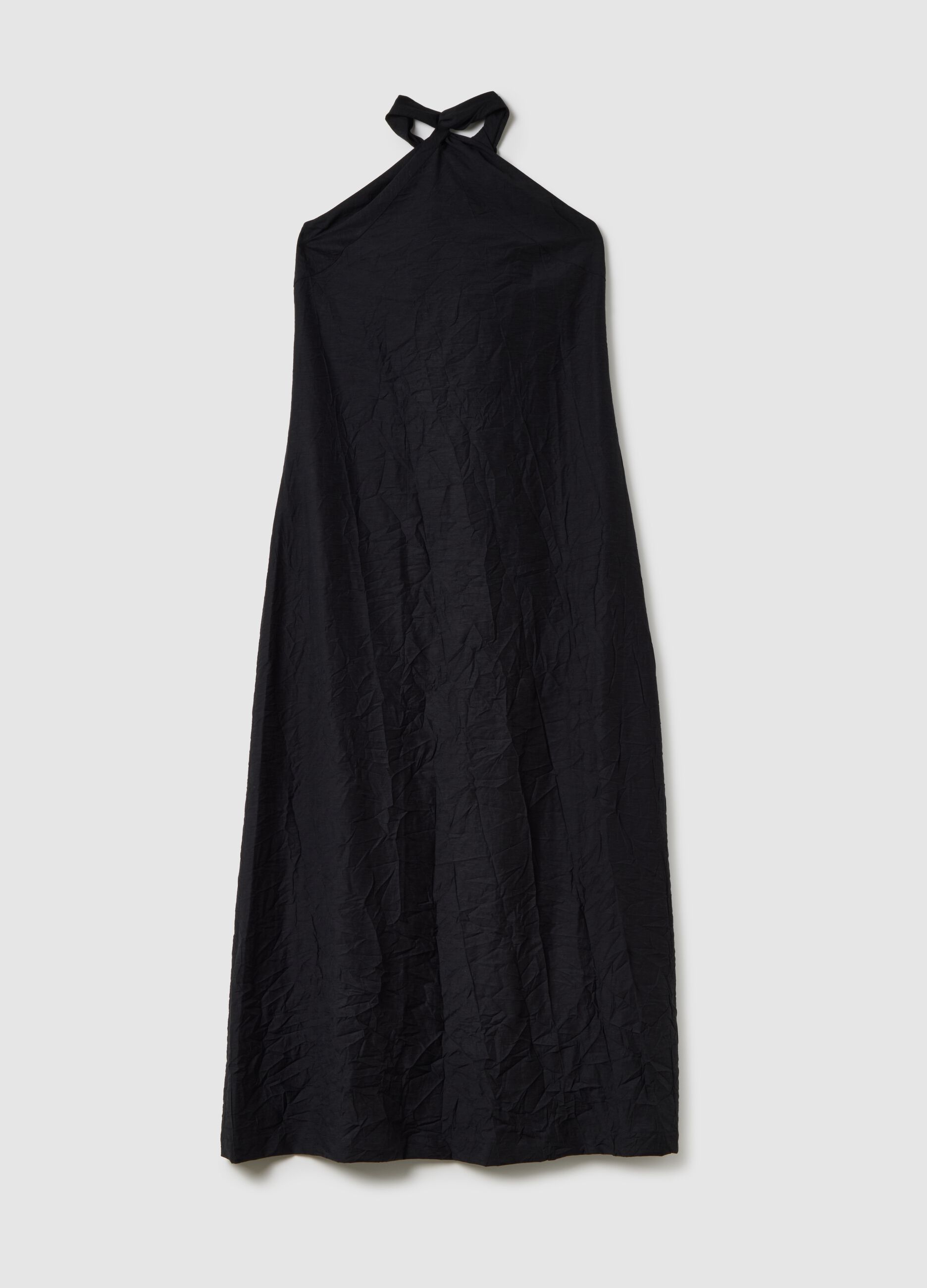 Schwarzes langes Kleid mit Halter-Ausschnitt Gunmetal