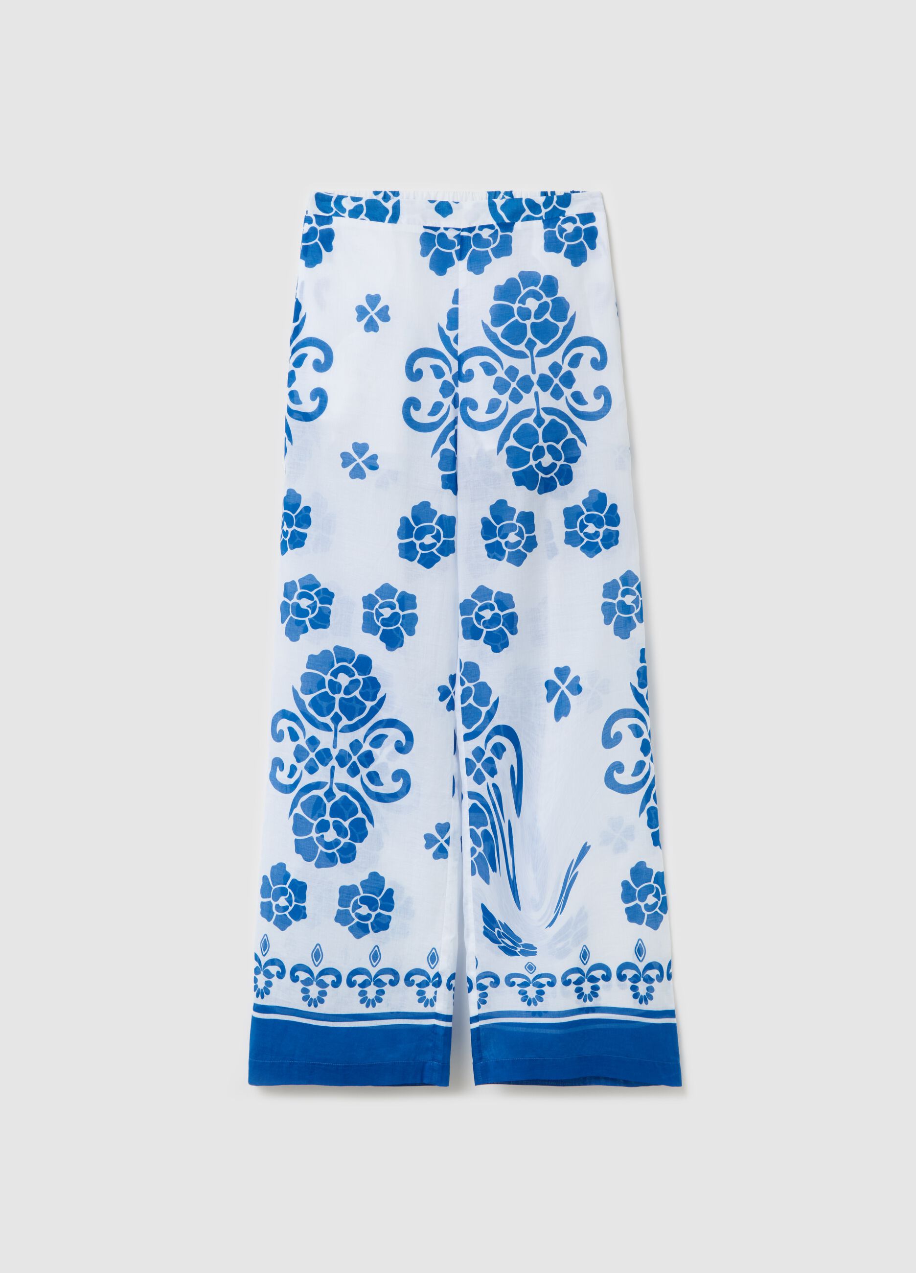Hose Regular Fit bedruckt Weiß/Blau