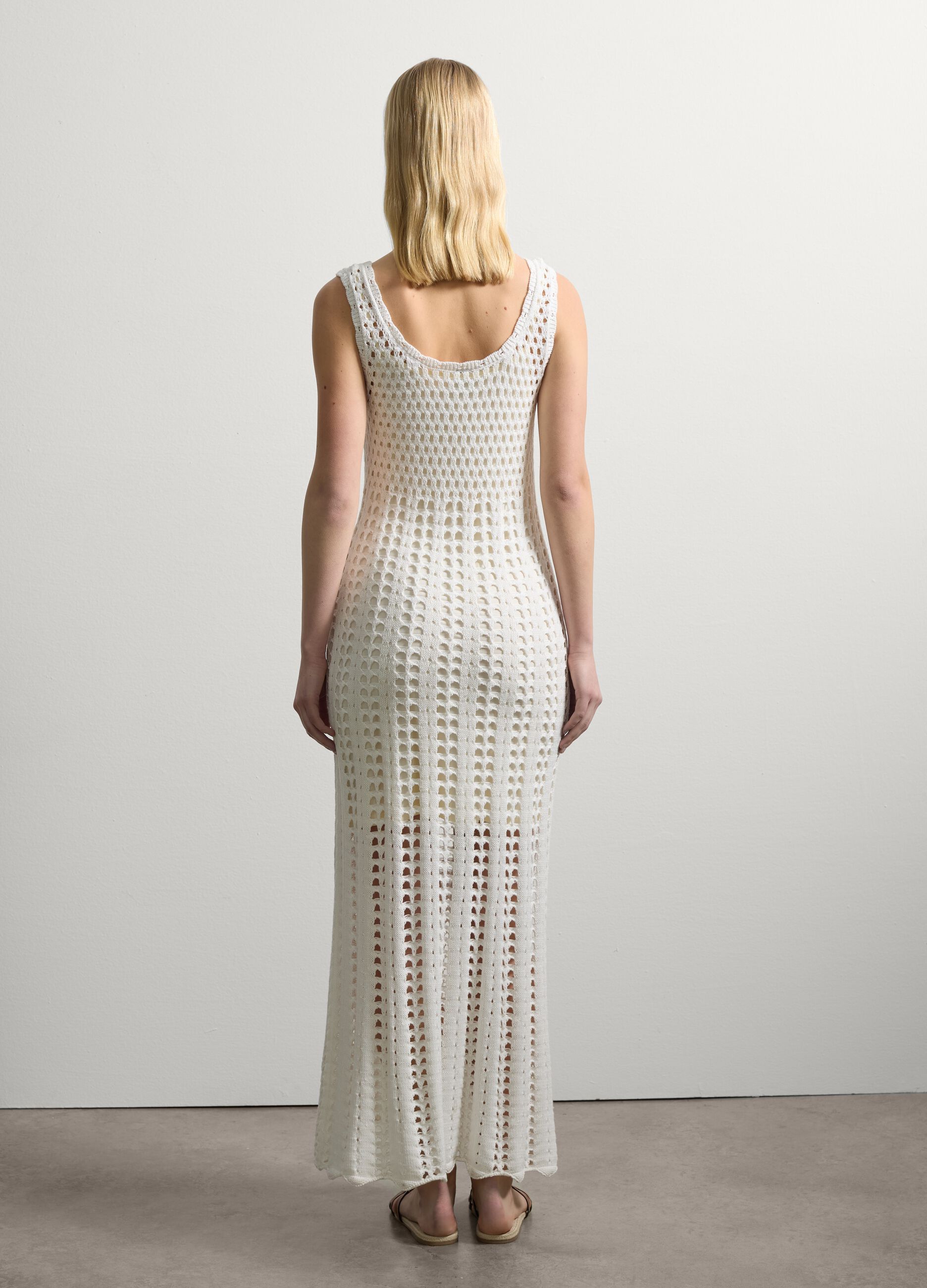 Abito lungo smanicato crochet Cremeweiß