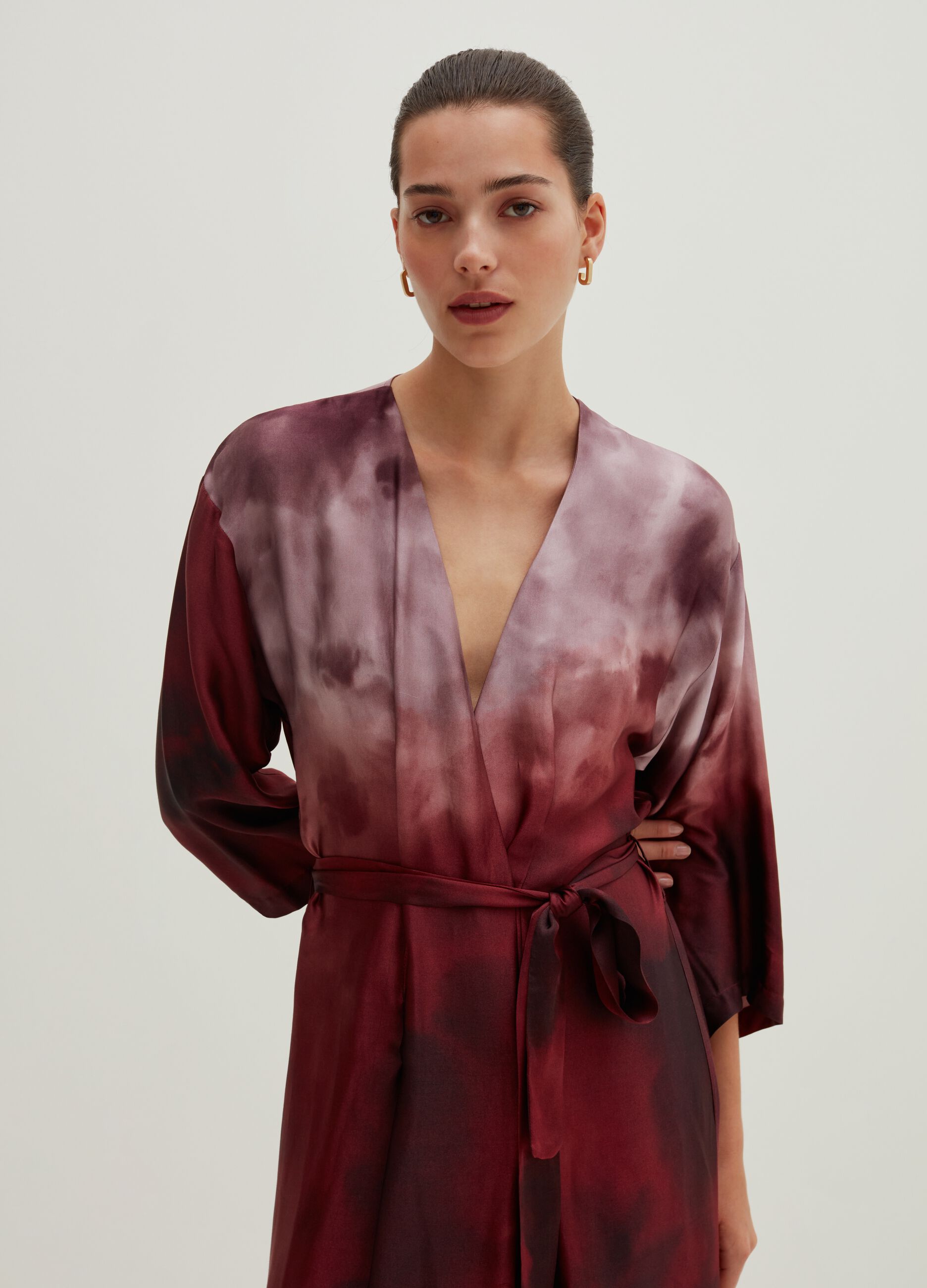 Vestito kimono con fantasia degradé Rosso/Rosa