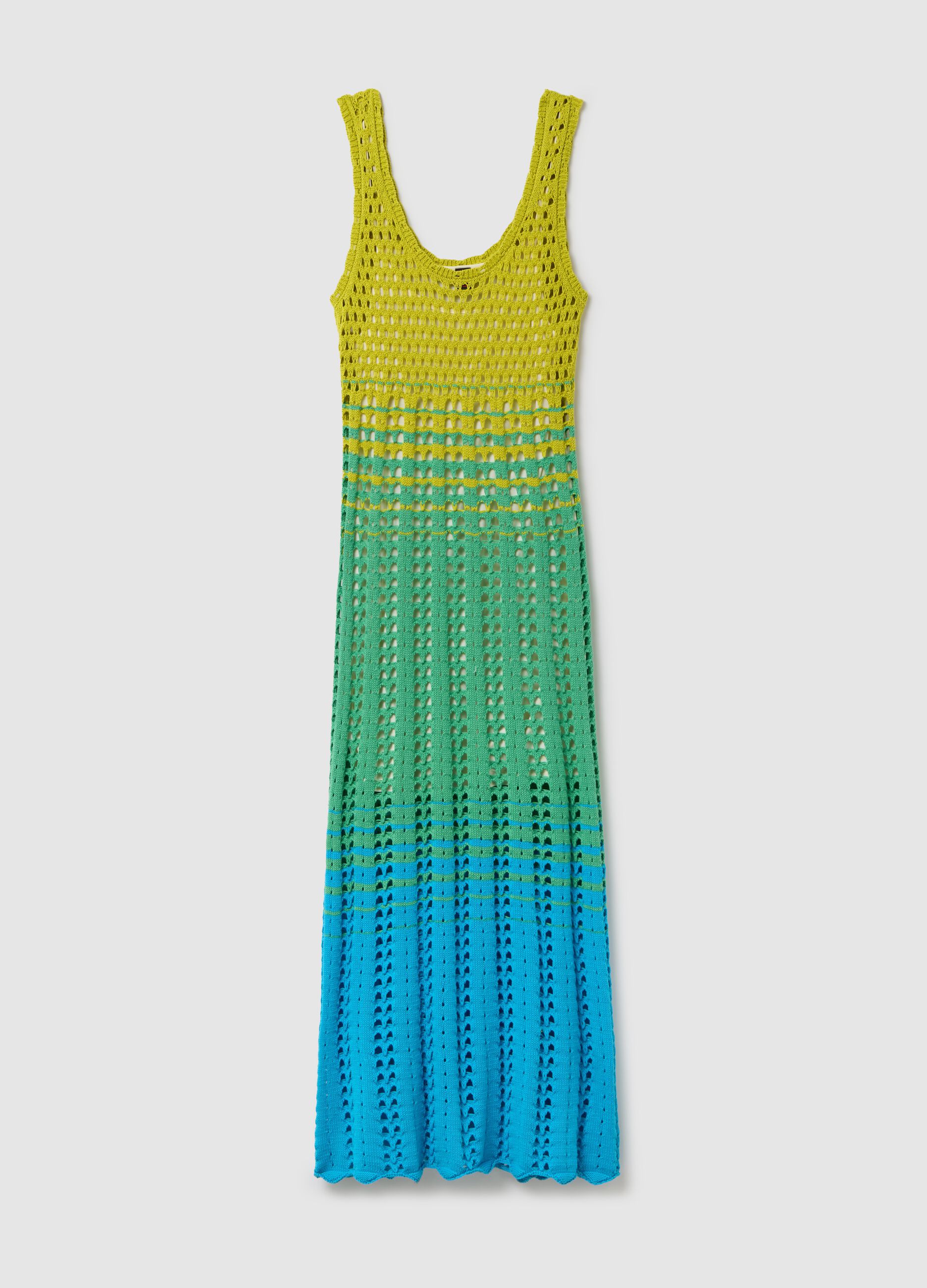 Abito lungo crochet multicolor Verde/Blu
