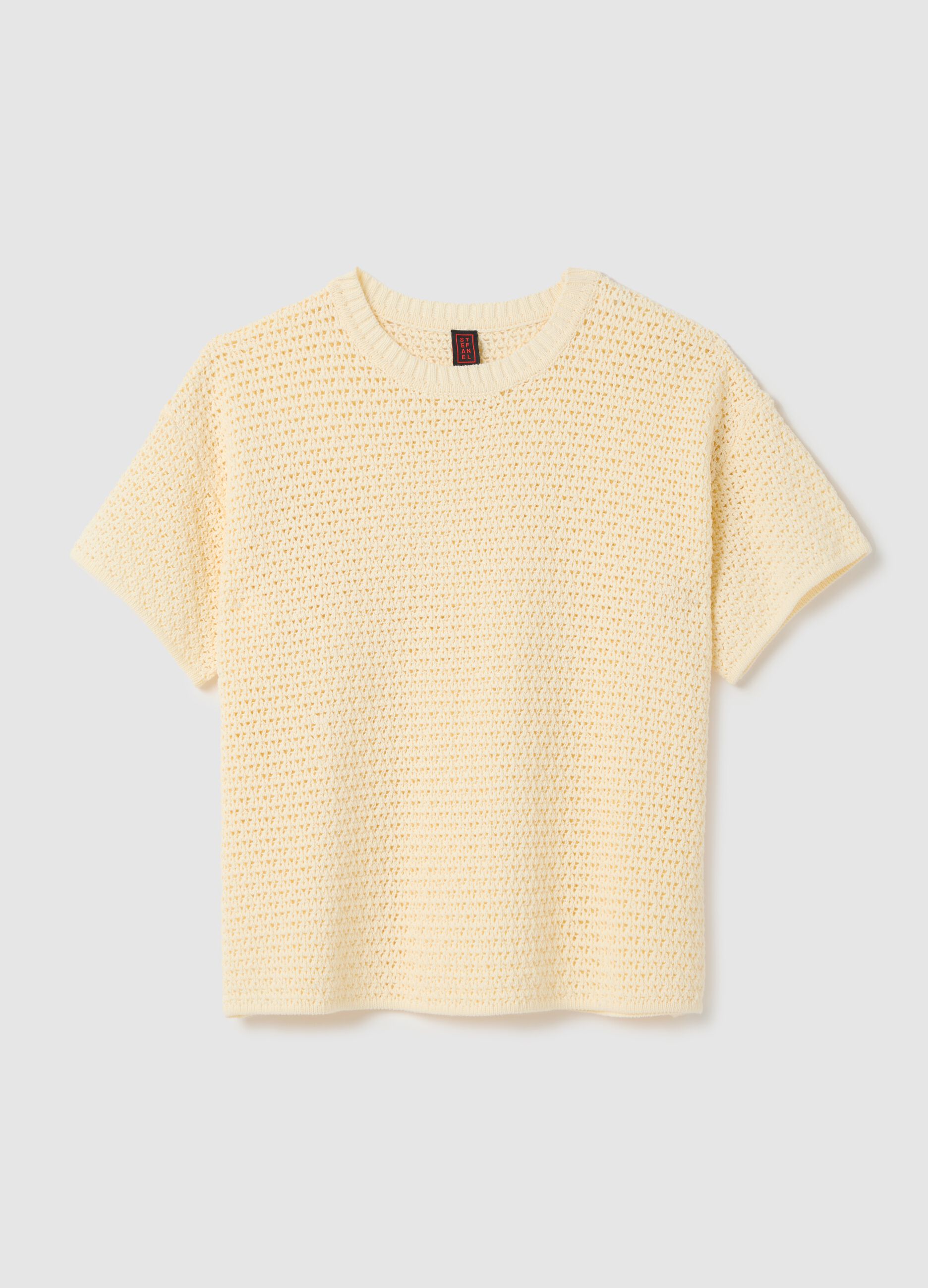 Maglia girocollo crochet Bianco avorio