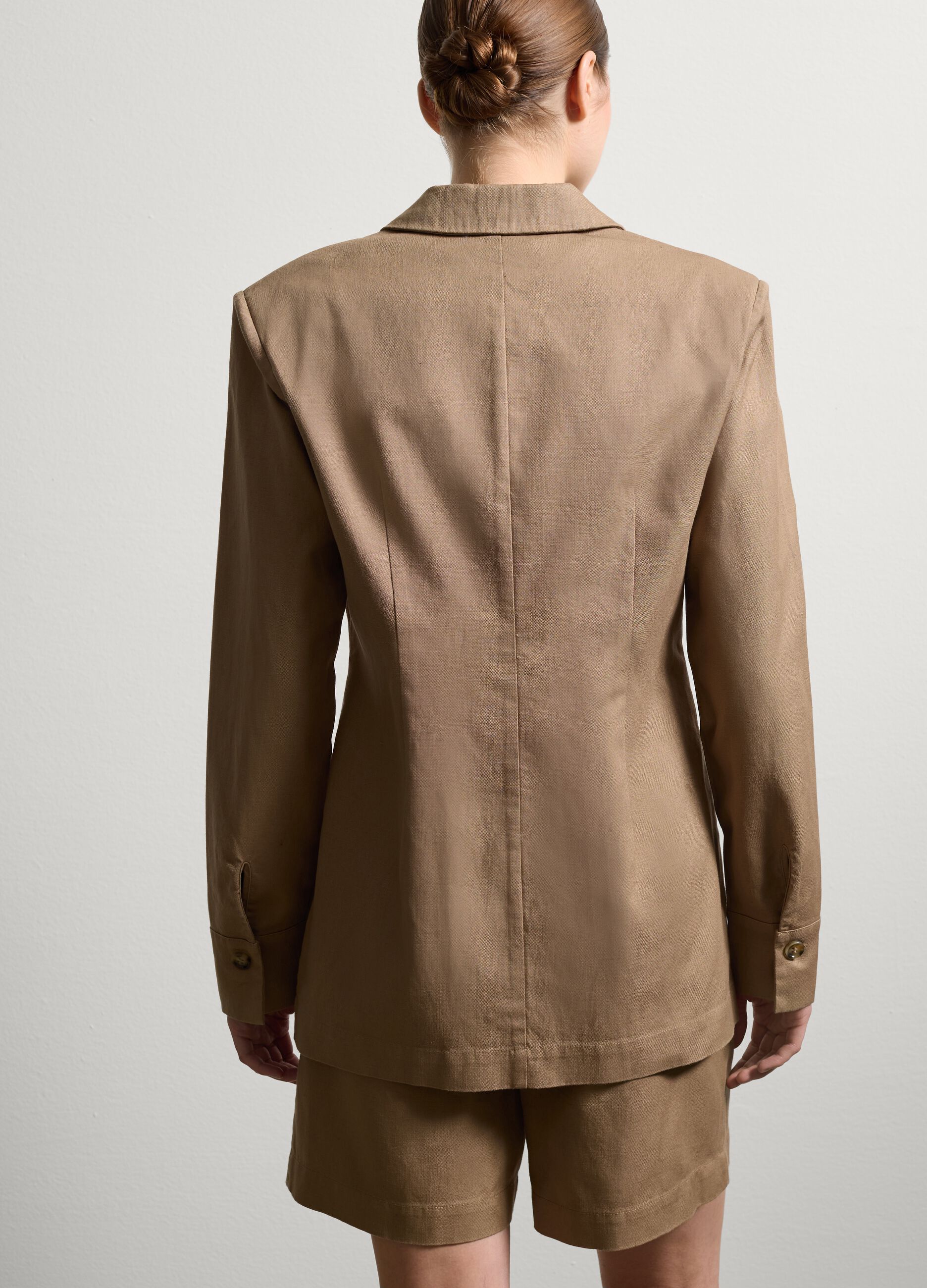 Einreihiger Blazer aus Leinen und Baumwolle Beige