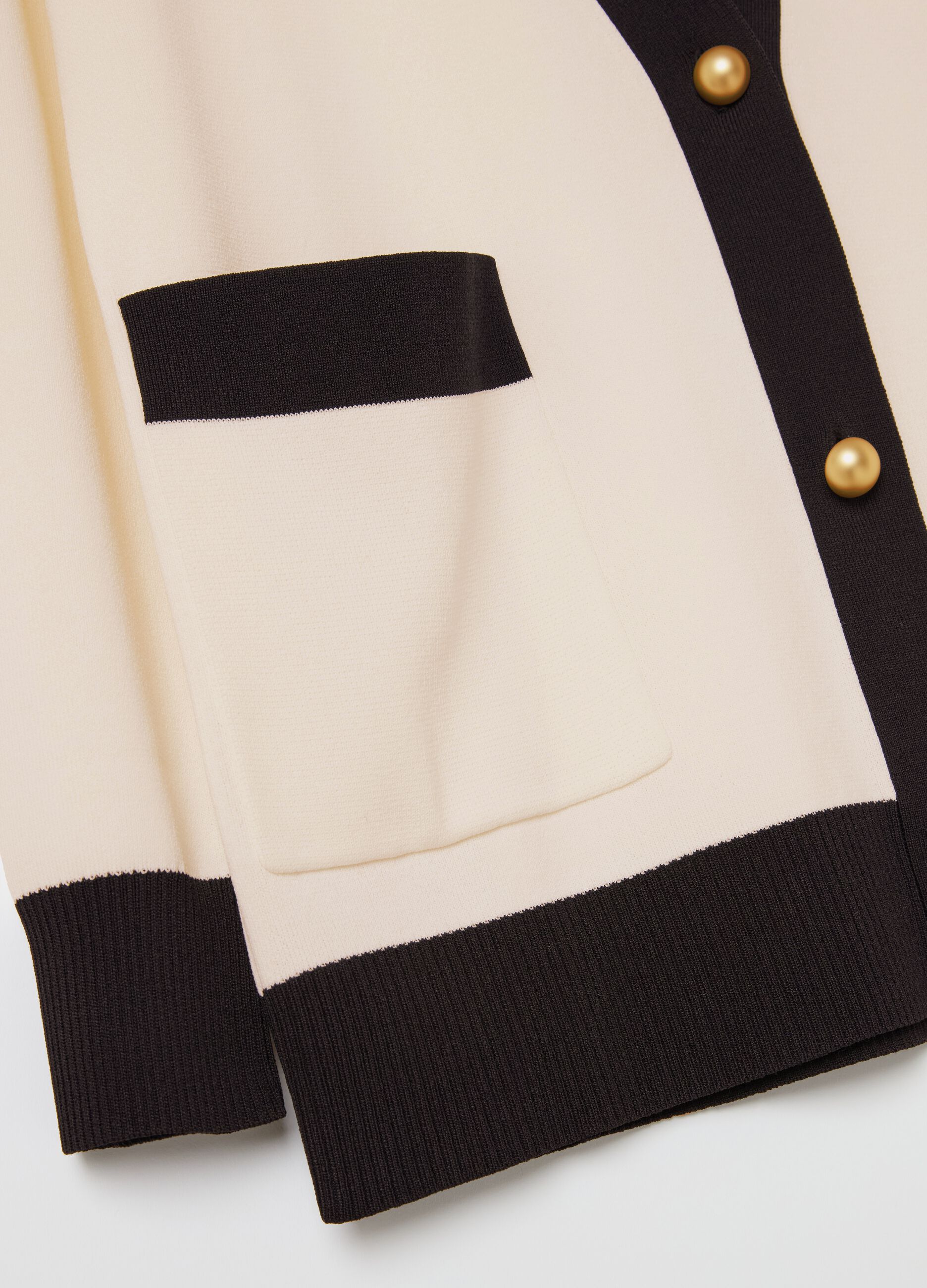 Cardigan lungo con profili a contrasto Bianco/Nero