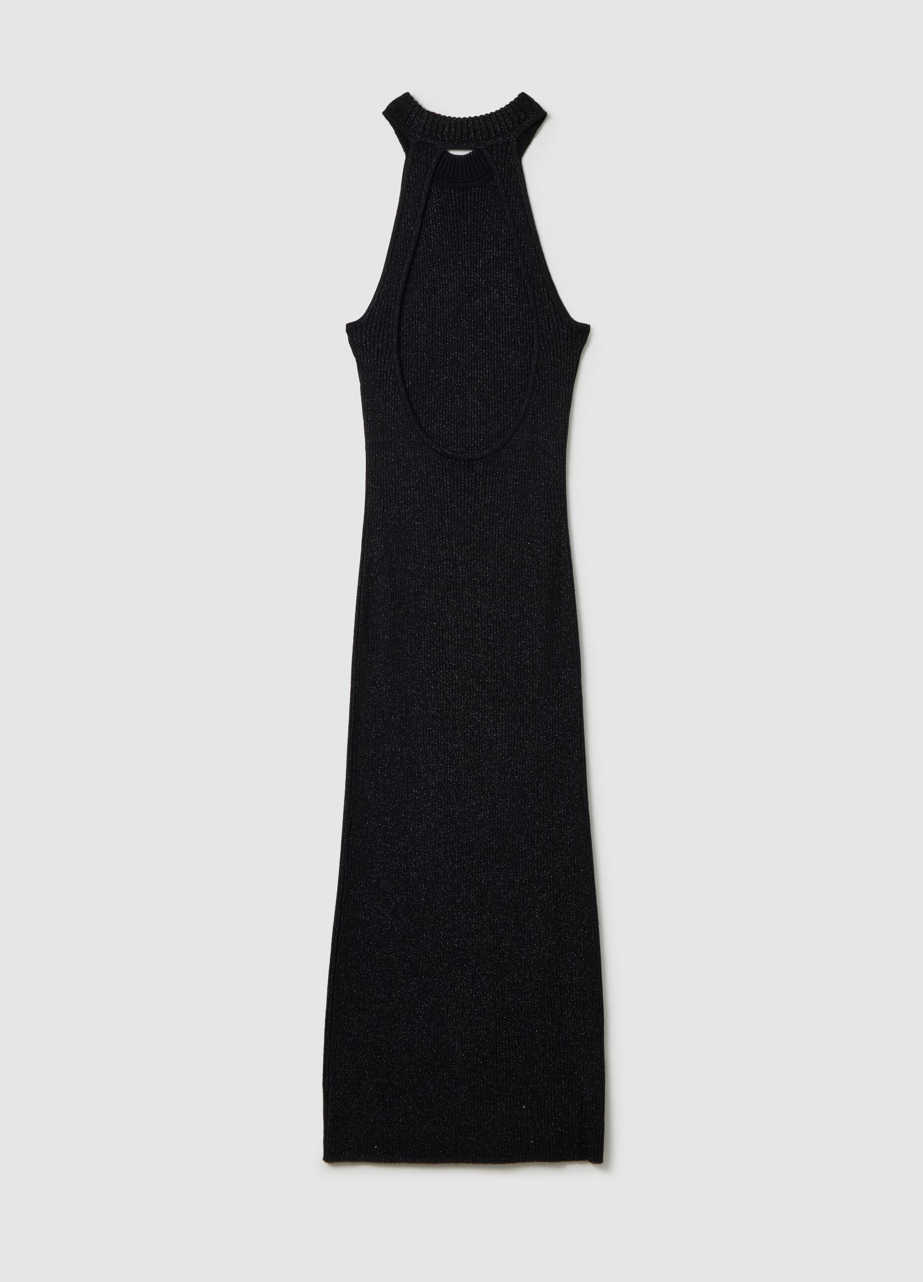 Langes Strickkleid mit Lurex und Cut-out-Detail Gunmetal