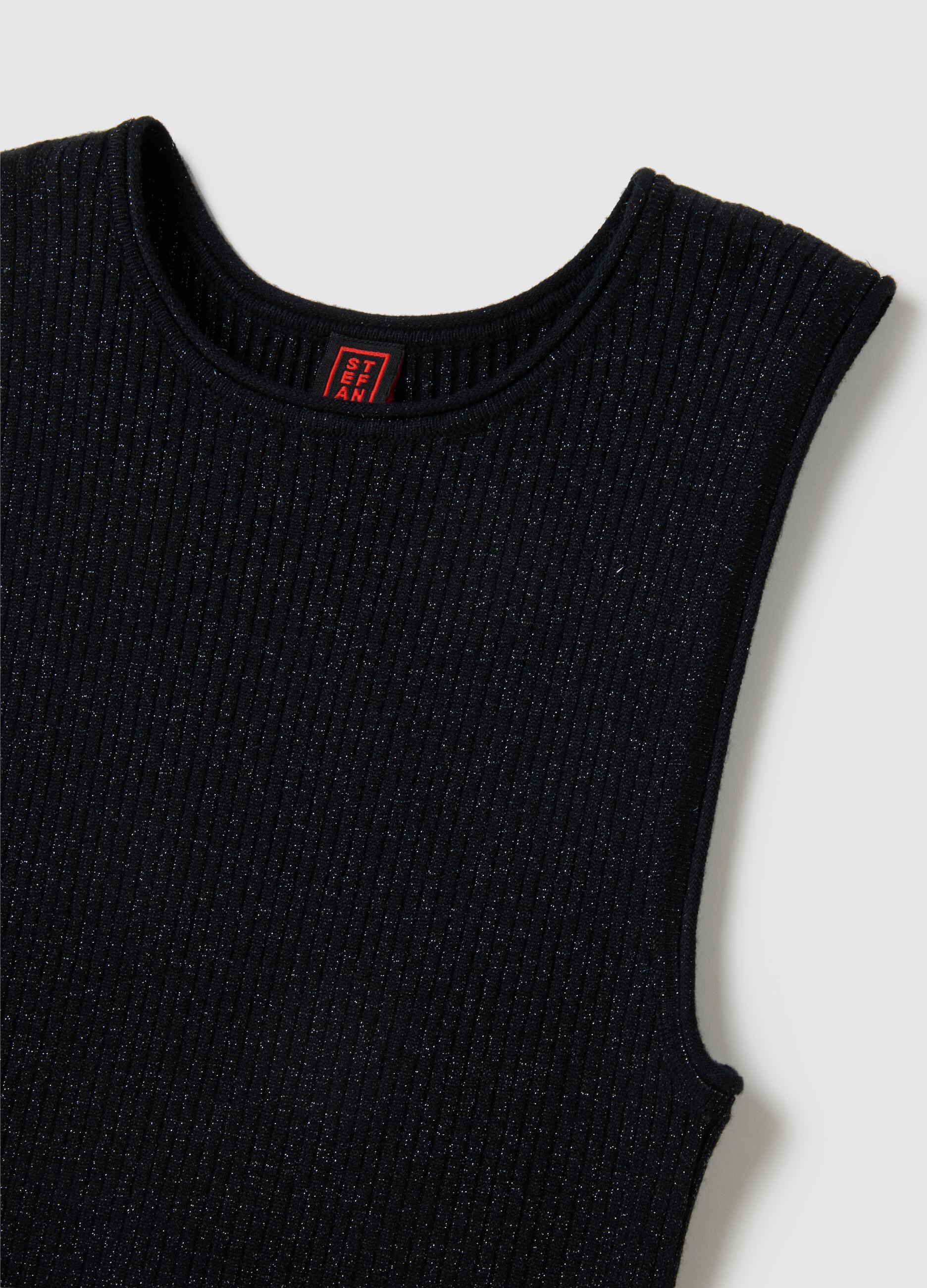 Schwarzes Tanktop mit Lurex Gunmetal