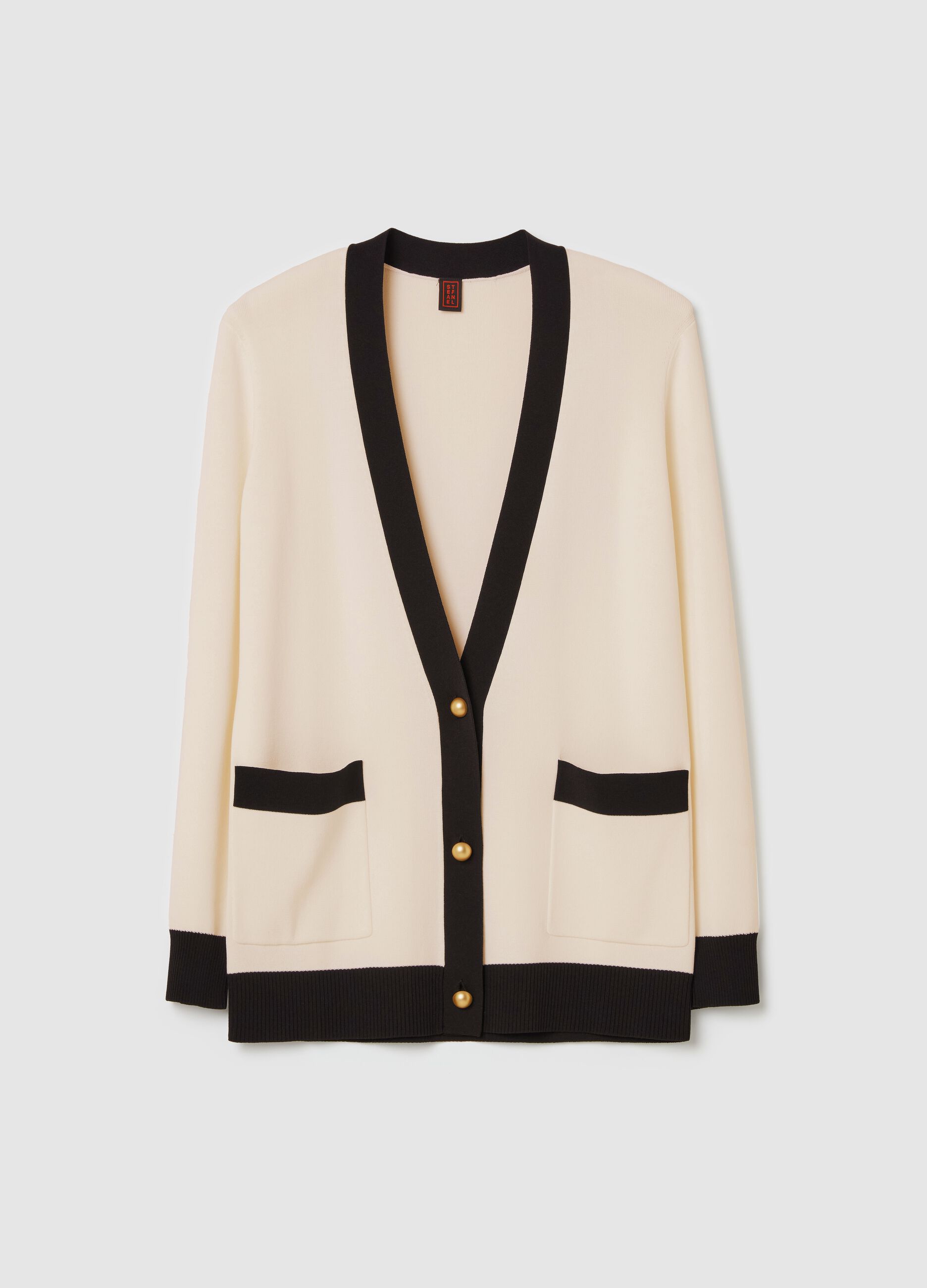 Cardigan lungo con profili a contrasto Bianco/Nero