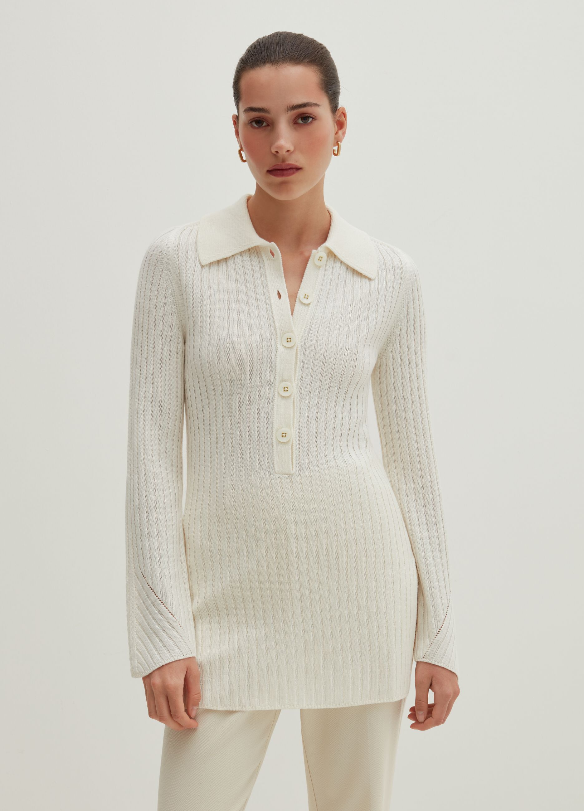 Ribbed top with collar Weiches Weiß