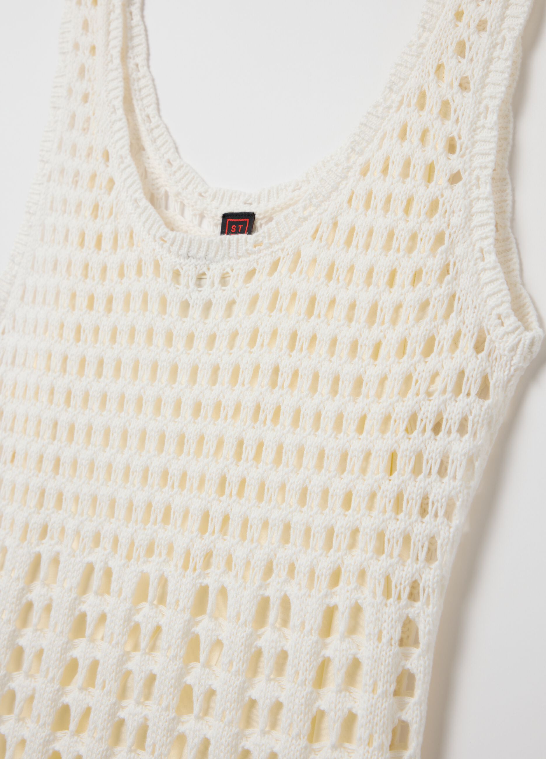 Abito lungo smanicato crochet Cremeweiß