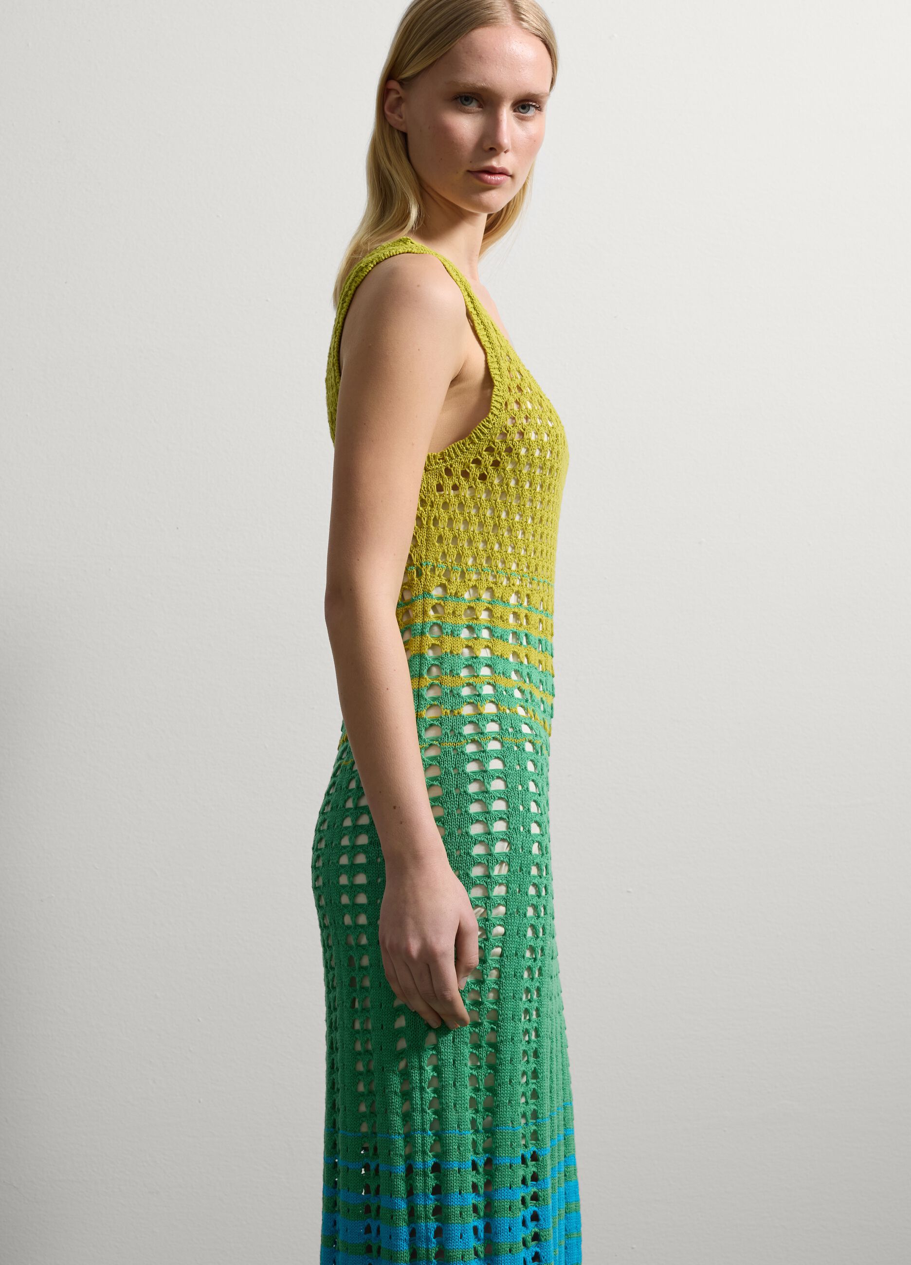 Abito lungo crochet multicolor Verde/Blu