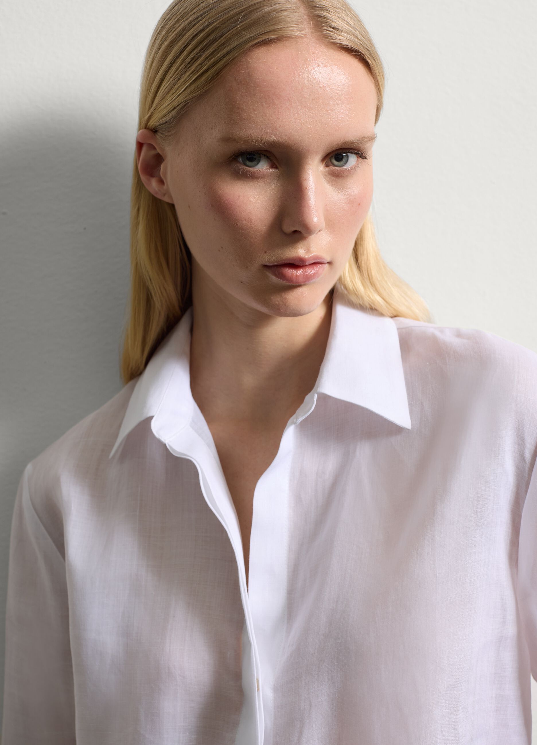 Camicia regular fit in ramiè Bianco Camicia regular fit in ramiè Bianco