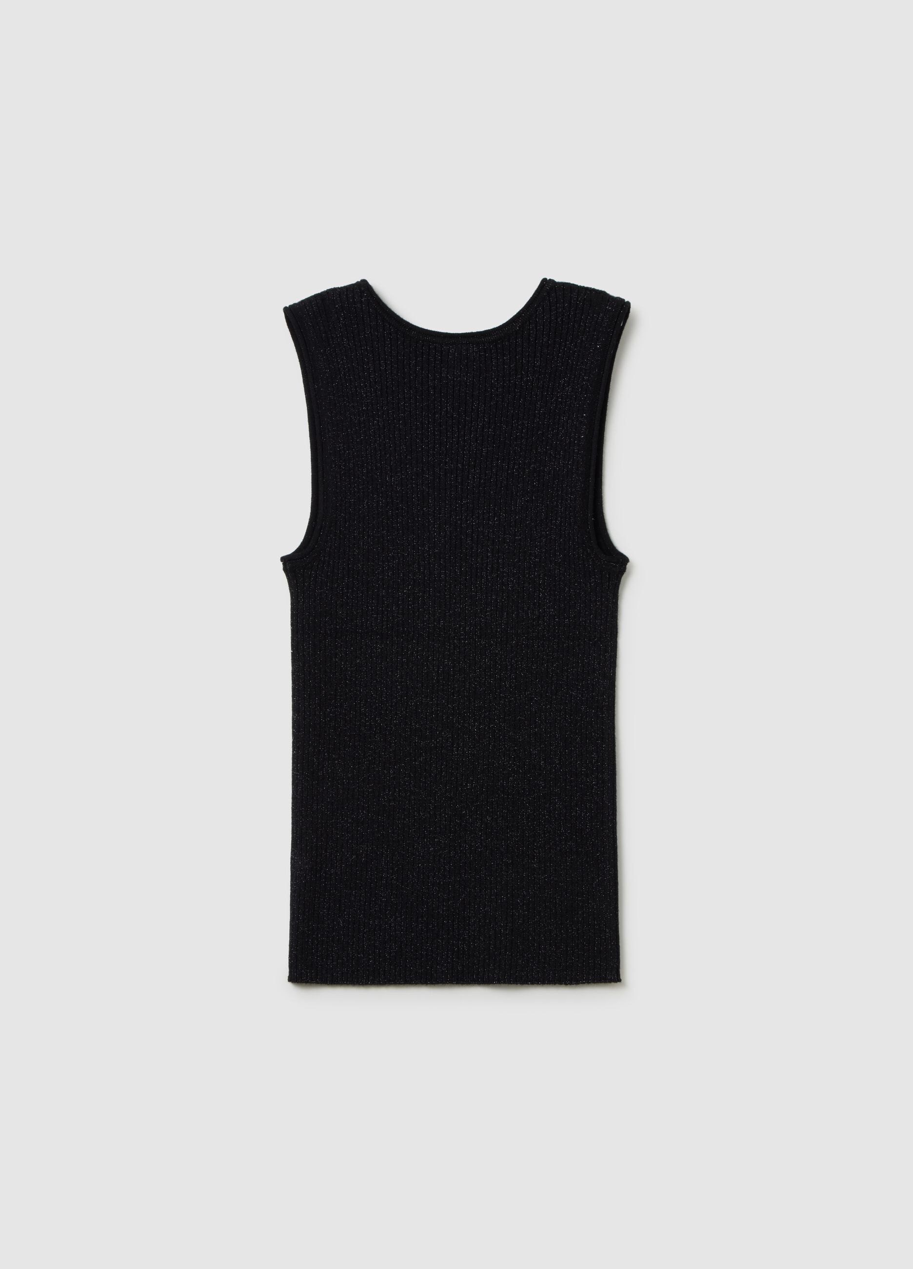 Schwarzes Tanktop mit Lurex Gunmetal