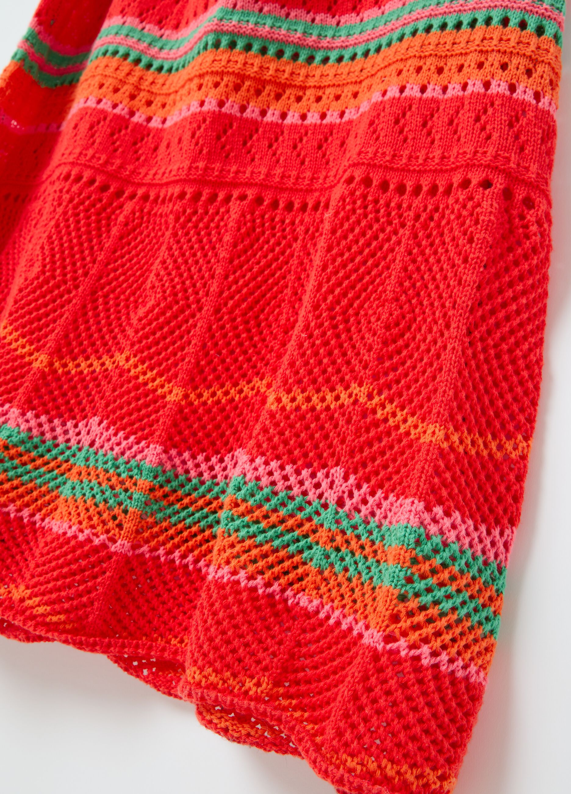 Abito lungo crochet con dettagli a contrasto Verde/rosso