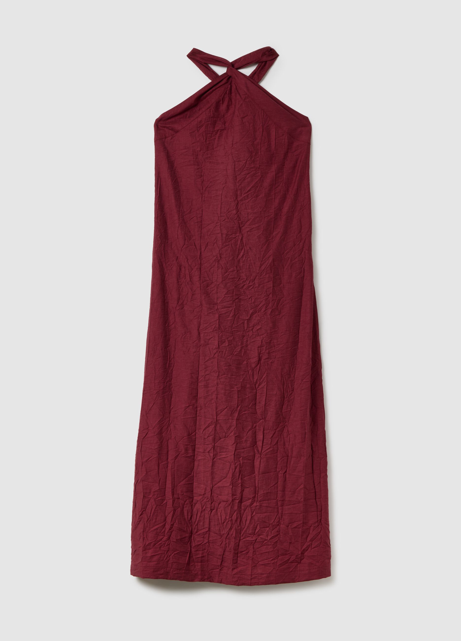 Rotes langes Kleid mit Halter-Ausschnitt Dunkelrot