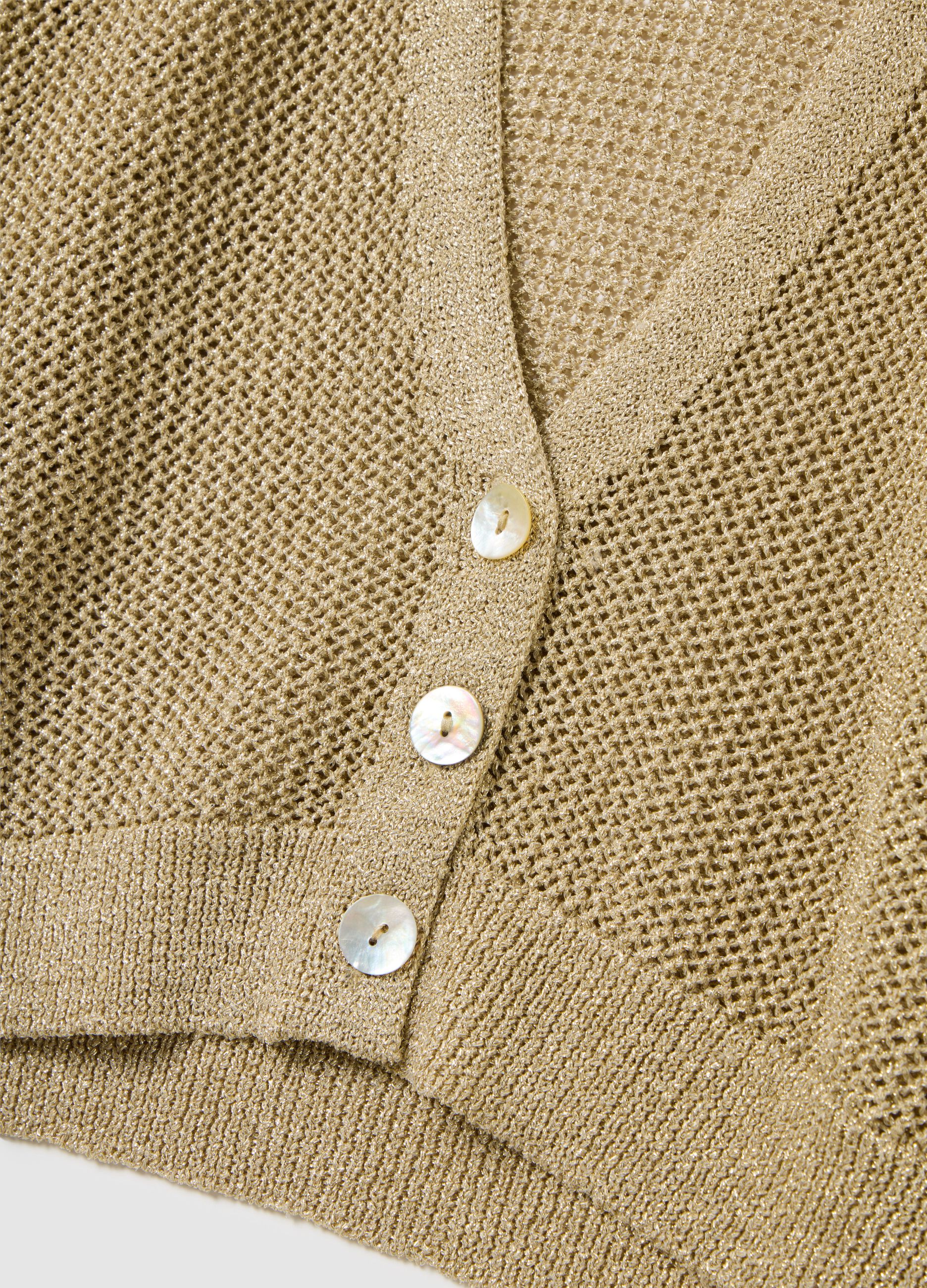 Beiger Strickcardigan mit Knöpfen und Lurex Hellbeige