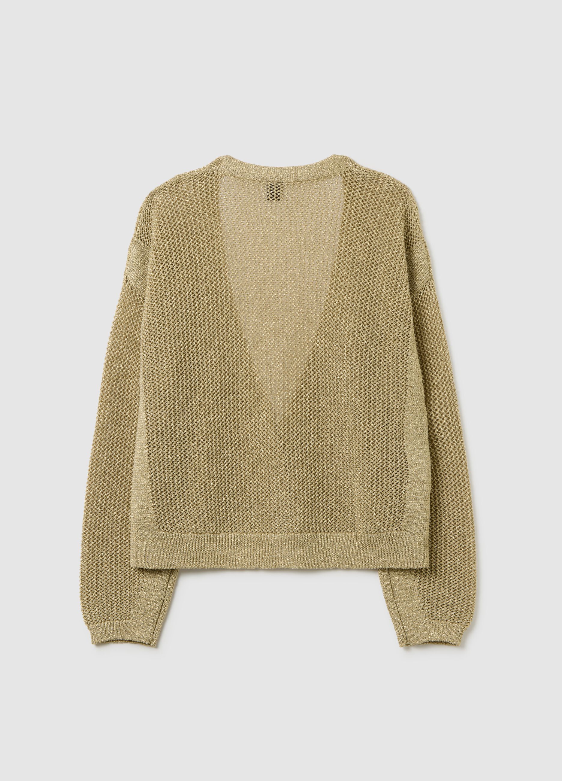 Beiger Strickcardigan mit Knöpfen und Lurex Hellbeige