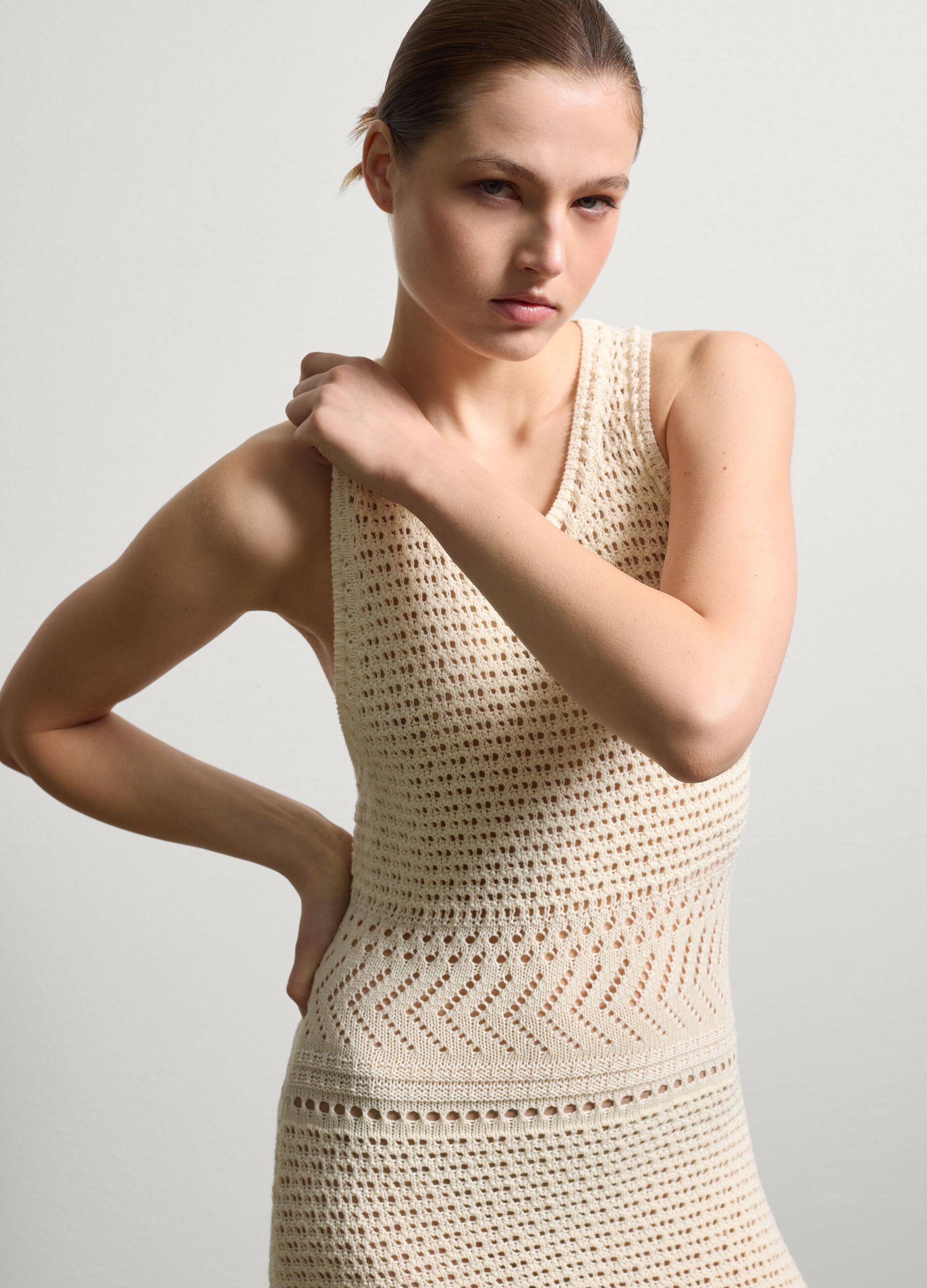 Abito lungo smanicato in cotone crochet Natur Abito lungo smanicato in cotone crochet Natur